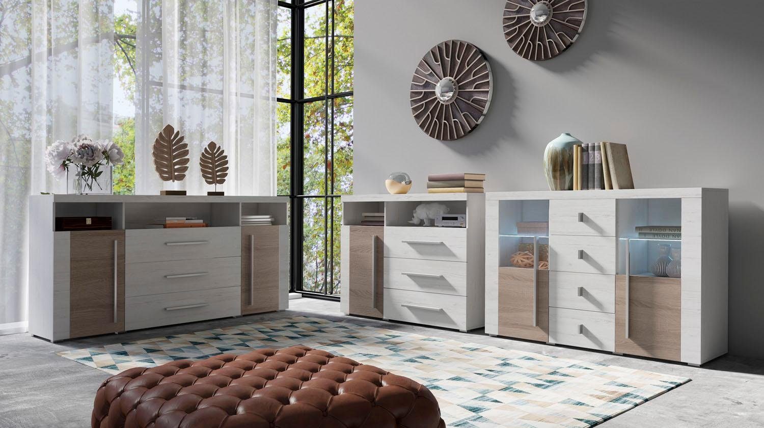INOSIGN Dressoir Roger, breedte 182 cm, stijlvolle kast, 2 houten deuren 3 laden