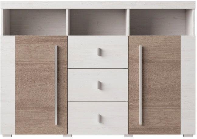 INOSIGN Dressoir Roger, breedte 132cm, stijlvolle kast, 2 houten deuren 3 laden