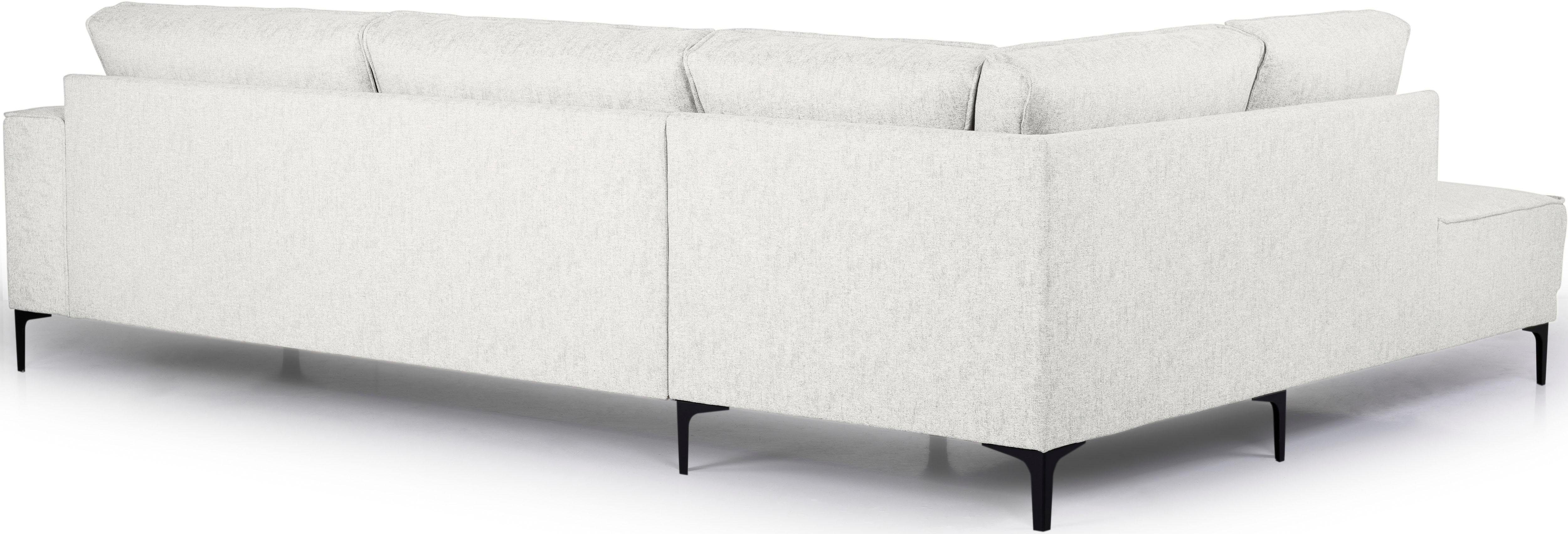 Places of Style Hoekbank Oland, structuur, platweefsel, luxe microvezel, bouclé L-vorm, 289 cm, golfondersteuning, Scandinavisch ontwerp, metalen poten