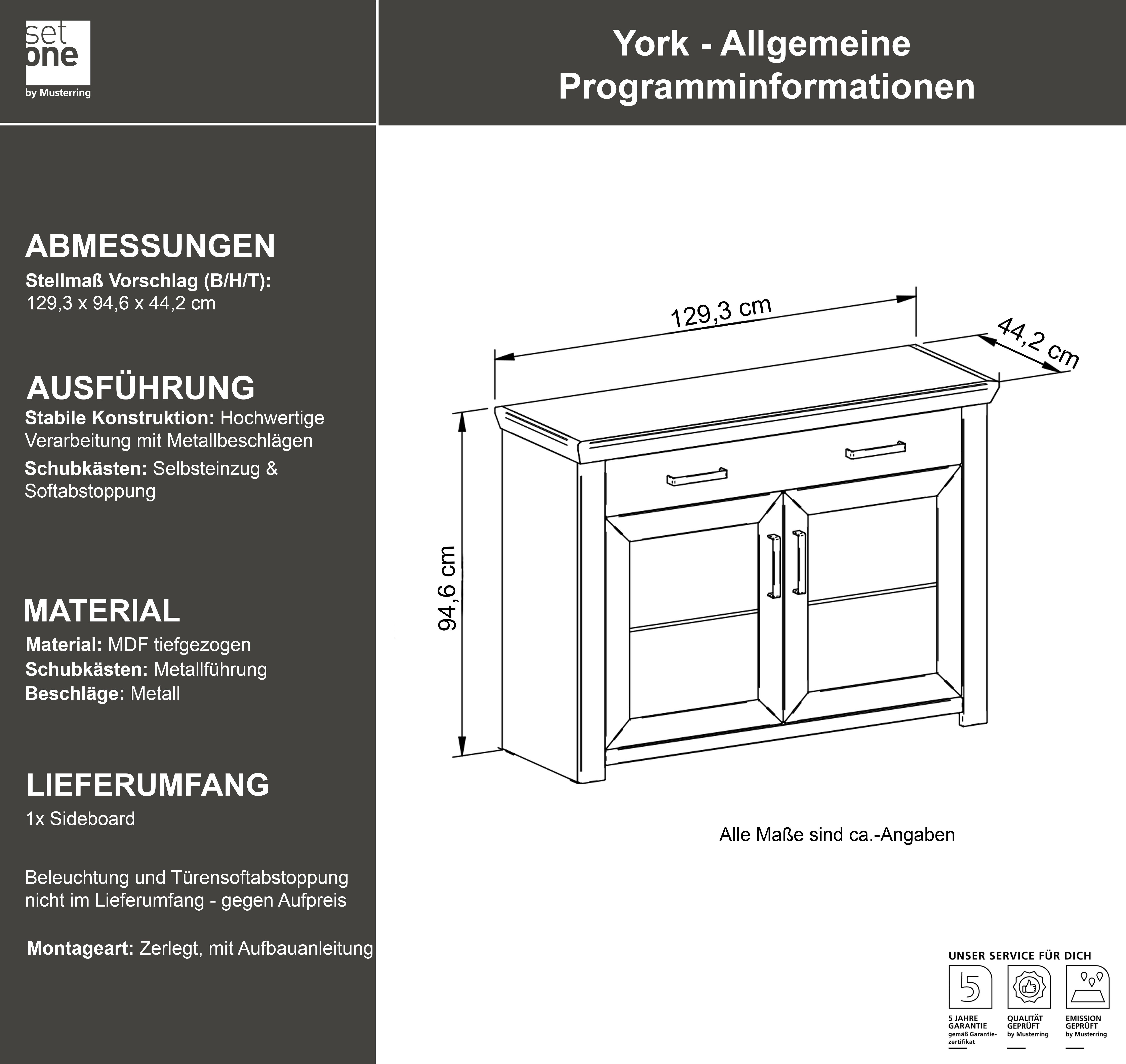 set one by Musterring Dressoir York Type 53, in 3 kleurvarianten verkrijgbaar, Landhuisstijl, Afmetingen 129 x 95 cm
