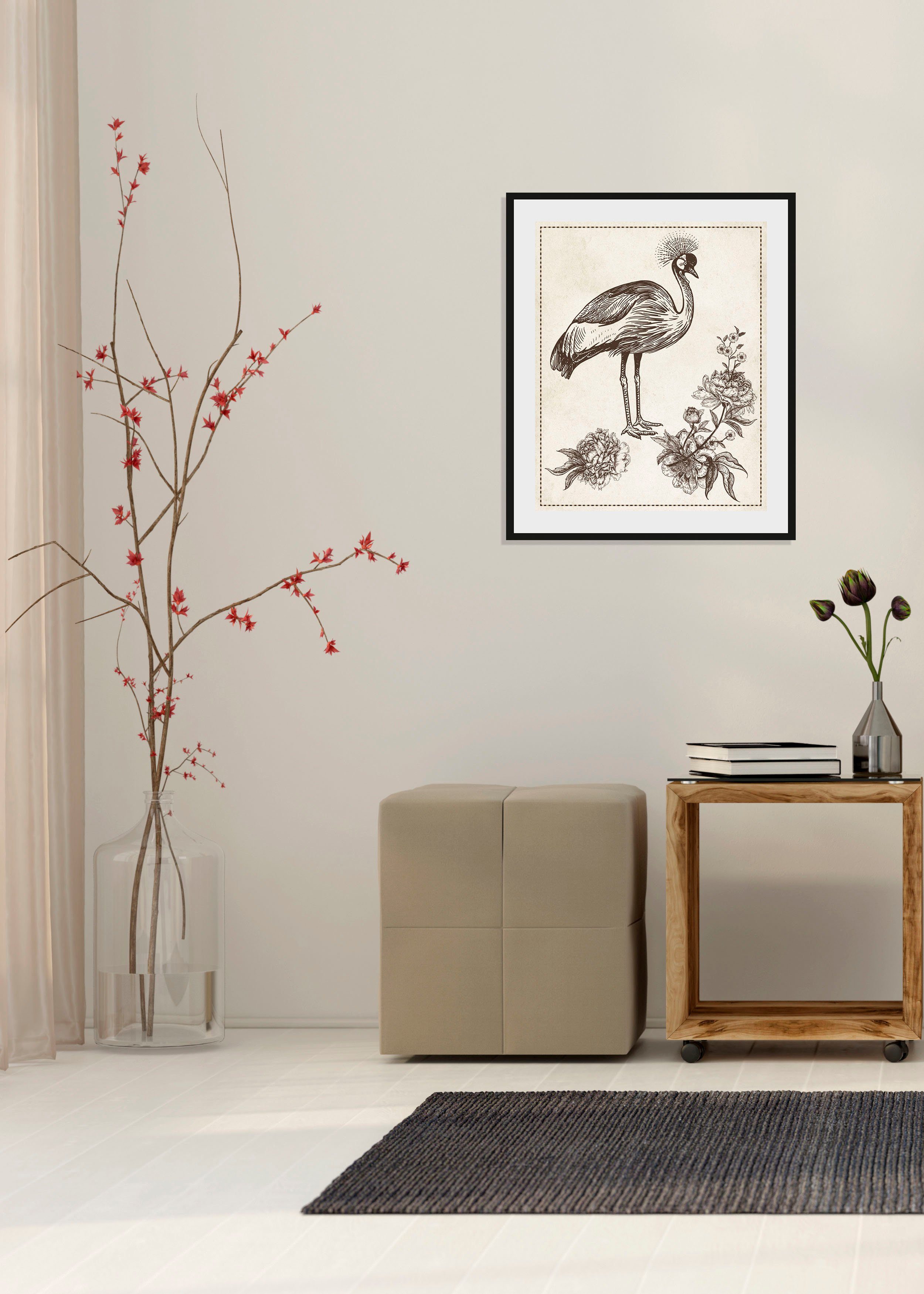 queence Wanddecoratie Larissa HD premium posterdruk incl. houten lijst (1 stuk) schilderijen grijs