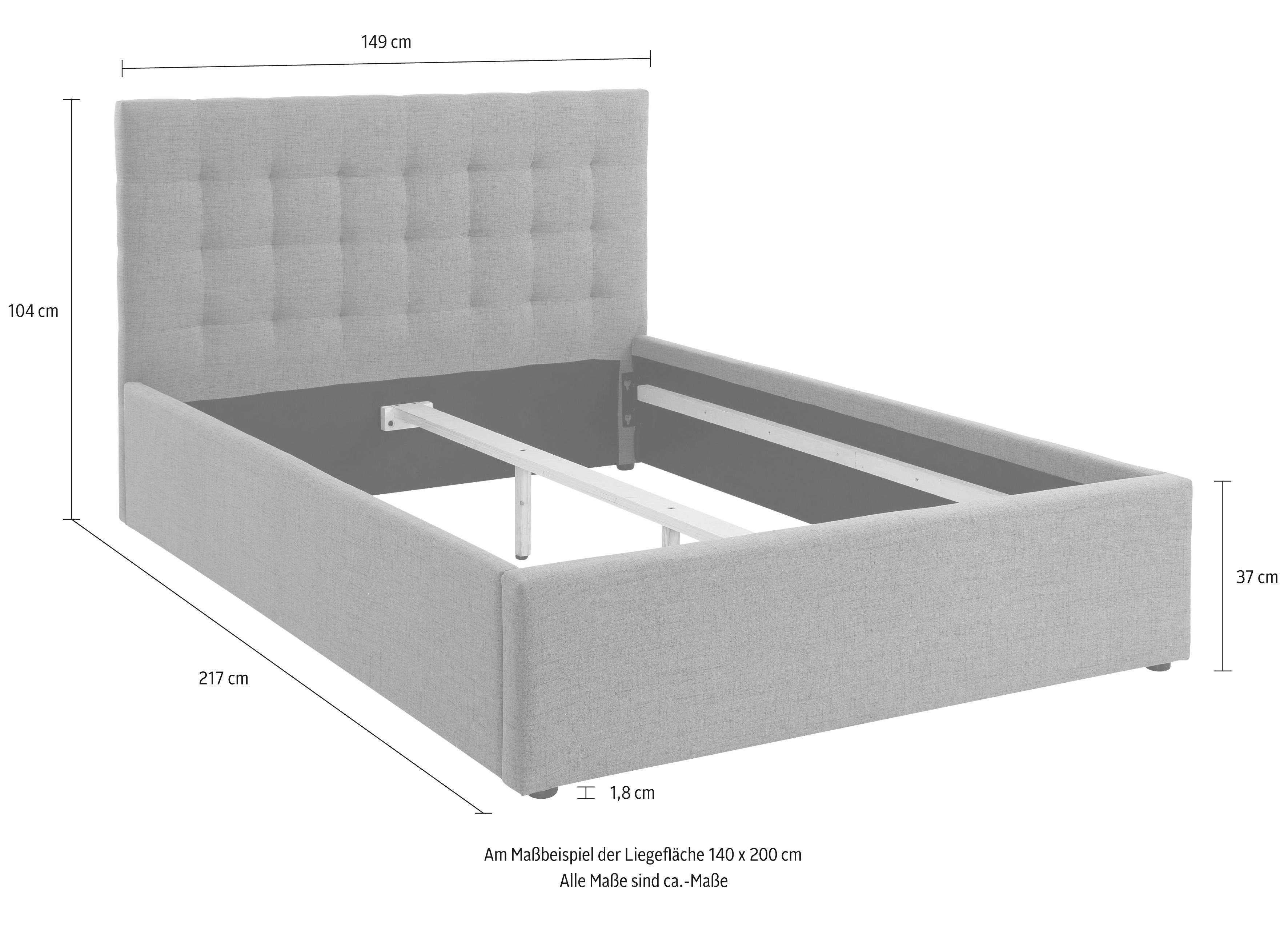 Home affaire Gestoffeerd bed Hamar, knoopstiksels in het hoofdeinde, tot 250 KG belastbaar