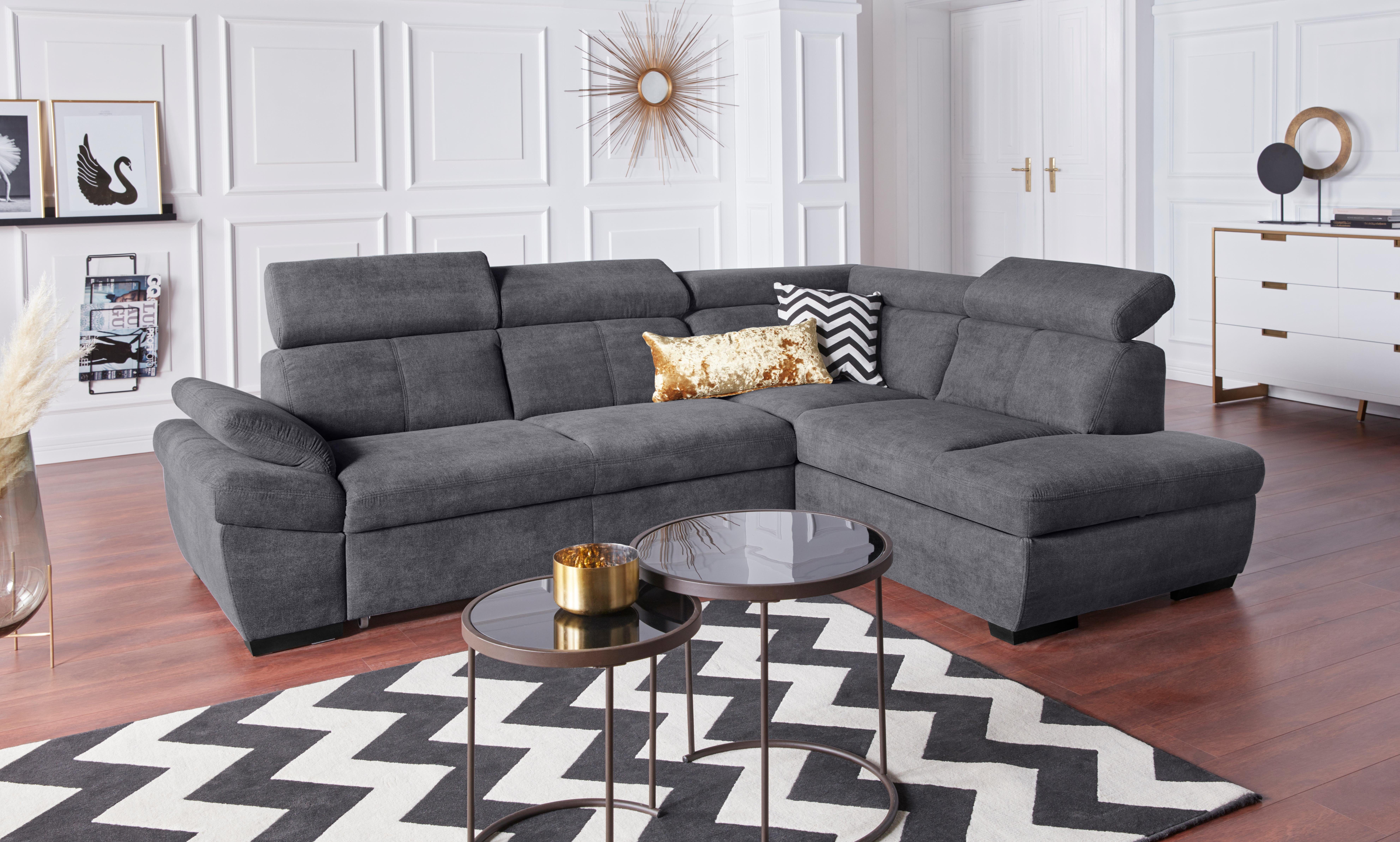 Exxpo - sofa fashion Hoekbank Salerno, klassieke moderne functionele bank, hoog zitcomfort, L-vorm inclusief verstelbare hoofdsteun en armleuning, naar keuze met slaapfunctie