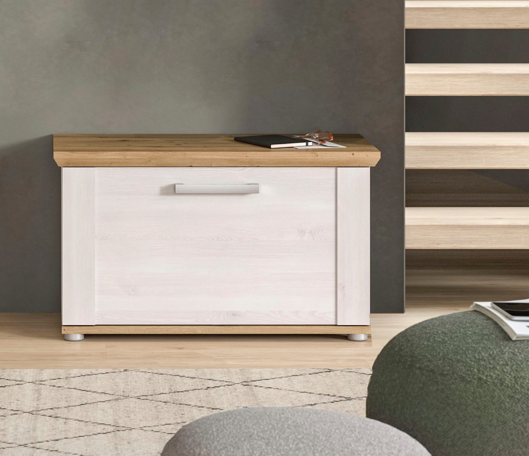 Home affaire Zitbank Cosenza, Breedte 80 cm, 1 Deurtje, 2 Planken, 2-kleurig in landelijke stijl, bank, schoenenbank, garderobenbank, halbank