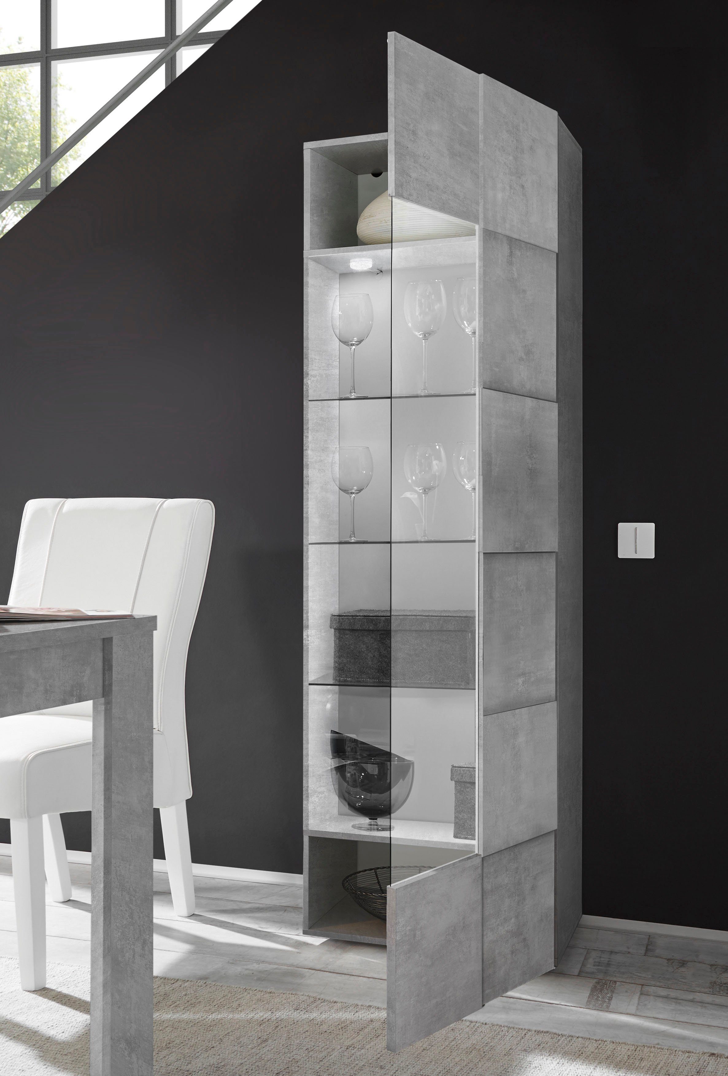 INOSIGN Vitrinekast Dama hoogte 187 cm, breedte 60 cm, opberg vitrine met 1 deur Staande vitrine - front in 3D-uiterlijk, veel opbergruimte, verschillende kleuren