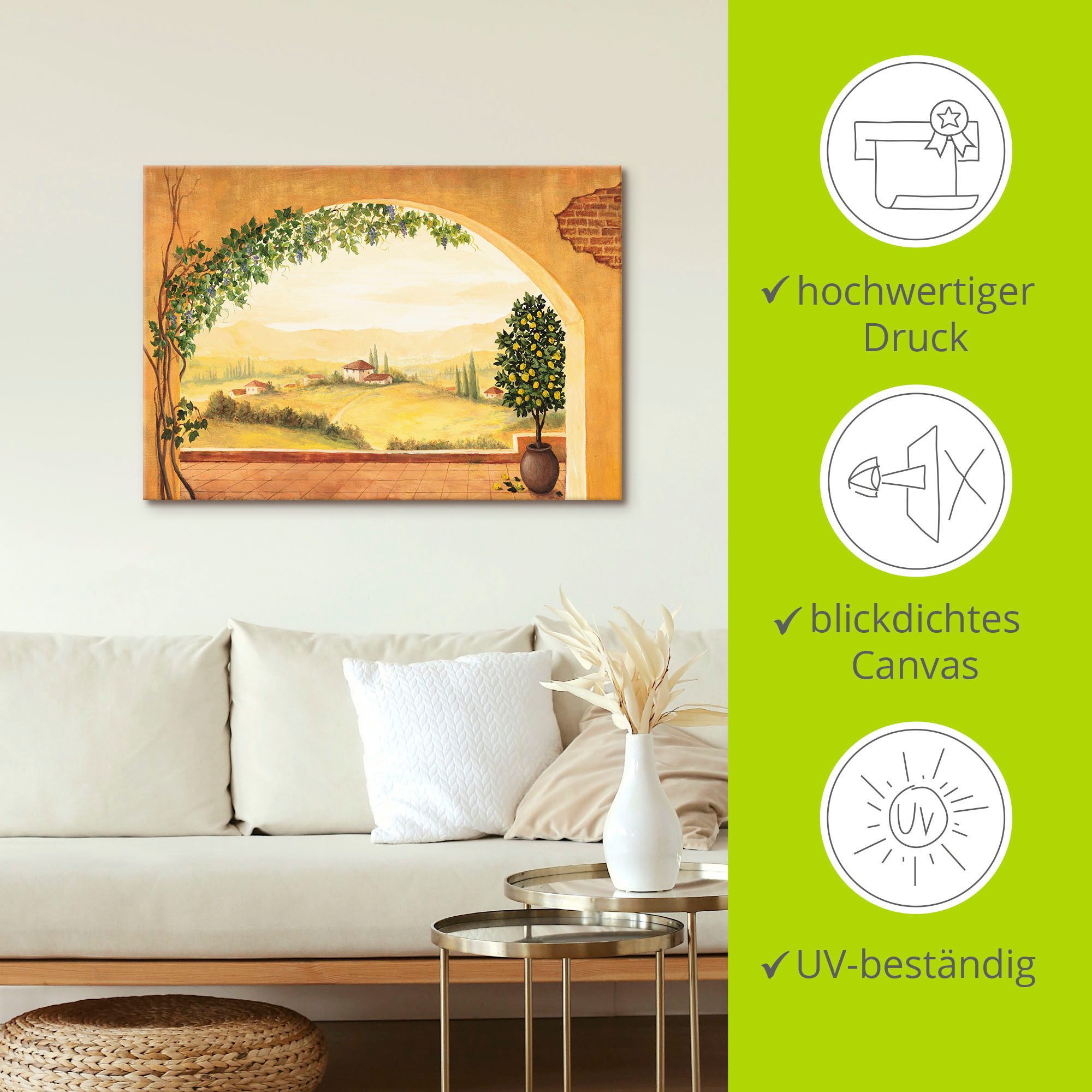 Artland Artprint Wijnranken voor het toscaanse landschap als artprint op linnen, poster in verschillende formaten maten