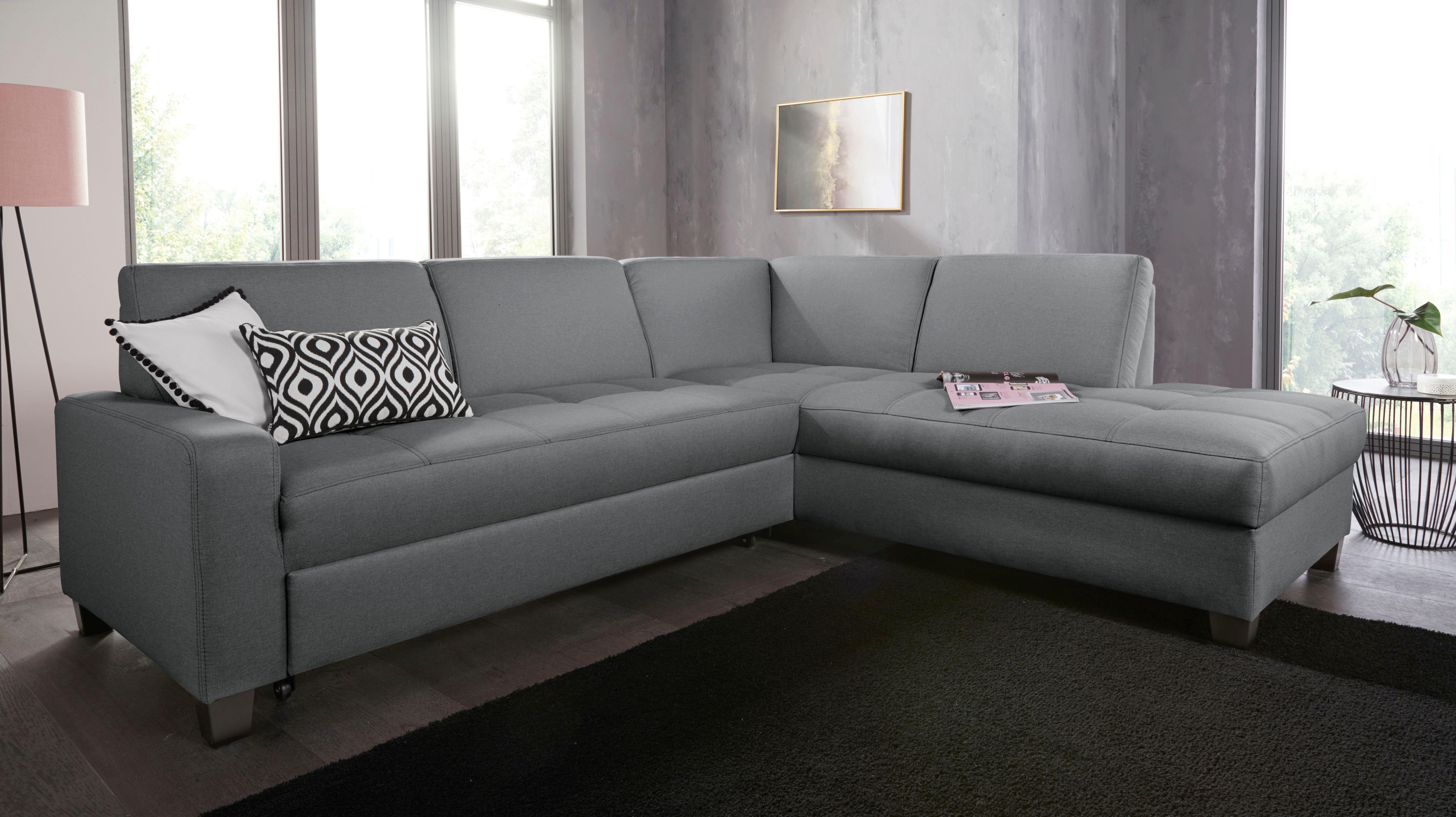 DOMO collection Hoekbank Florentina L-vorm naar keuze met slaapfunctie, met contrastnaad
