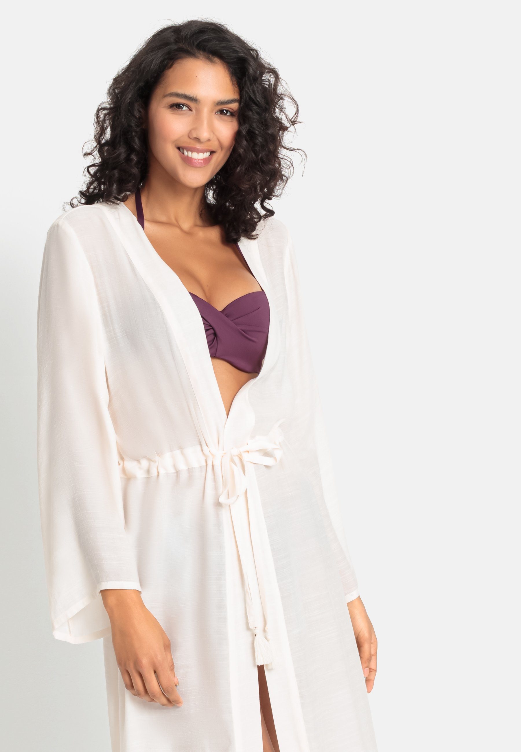 Lascana Strandjurk in kimono-stijl om te binden, lange mouwen zomerjurk, kaftan