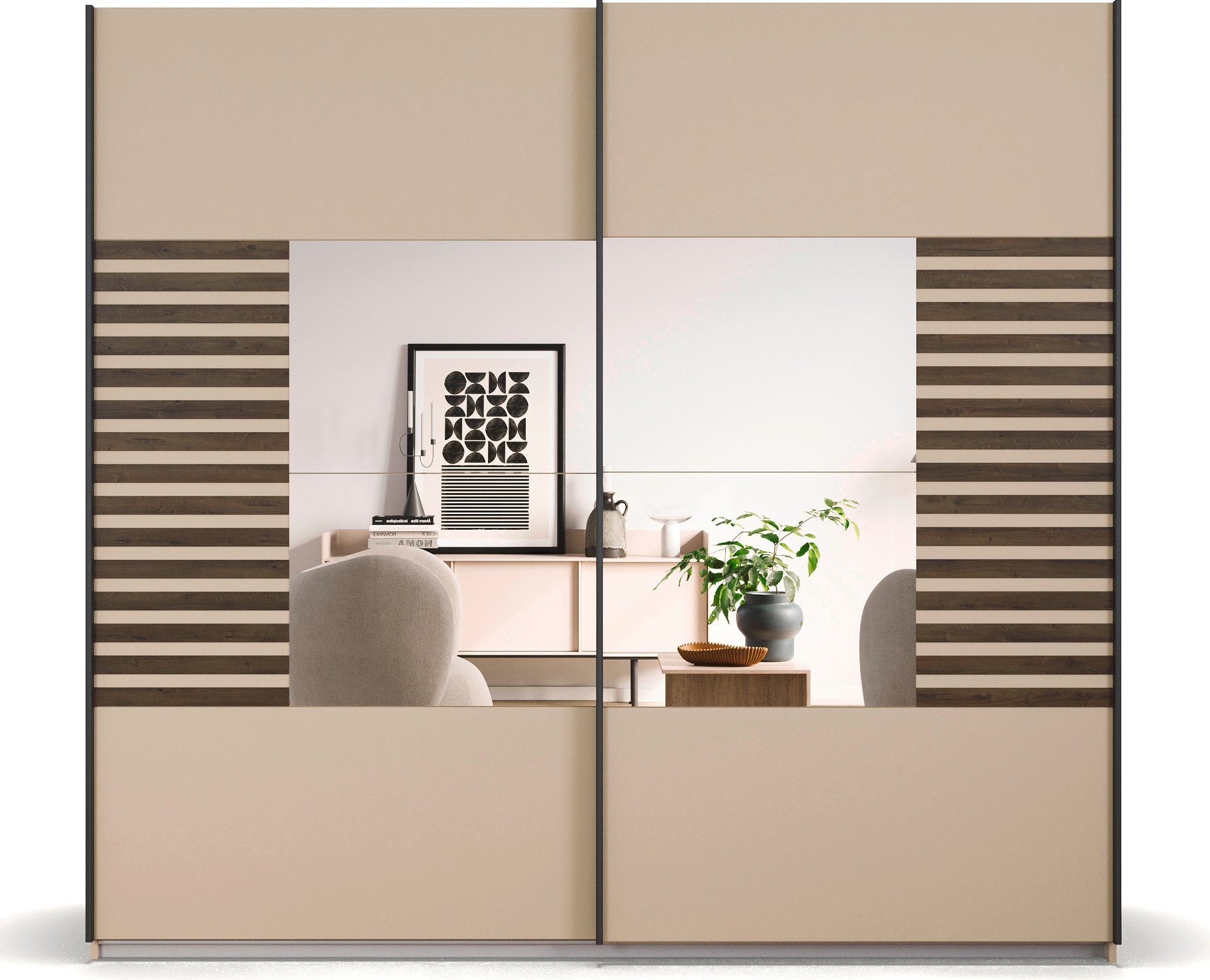rauch Zweefdeurkast Kledingkast Kast Garderobe Slaapkamerkast BAREA Front-oplage in moderne lamellen-look en spiegel MADE IN GERMANY