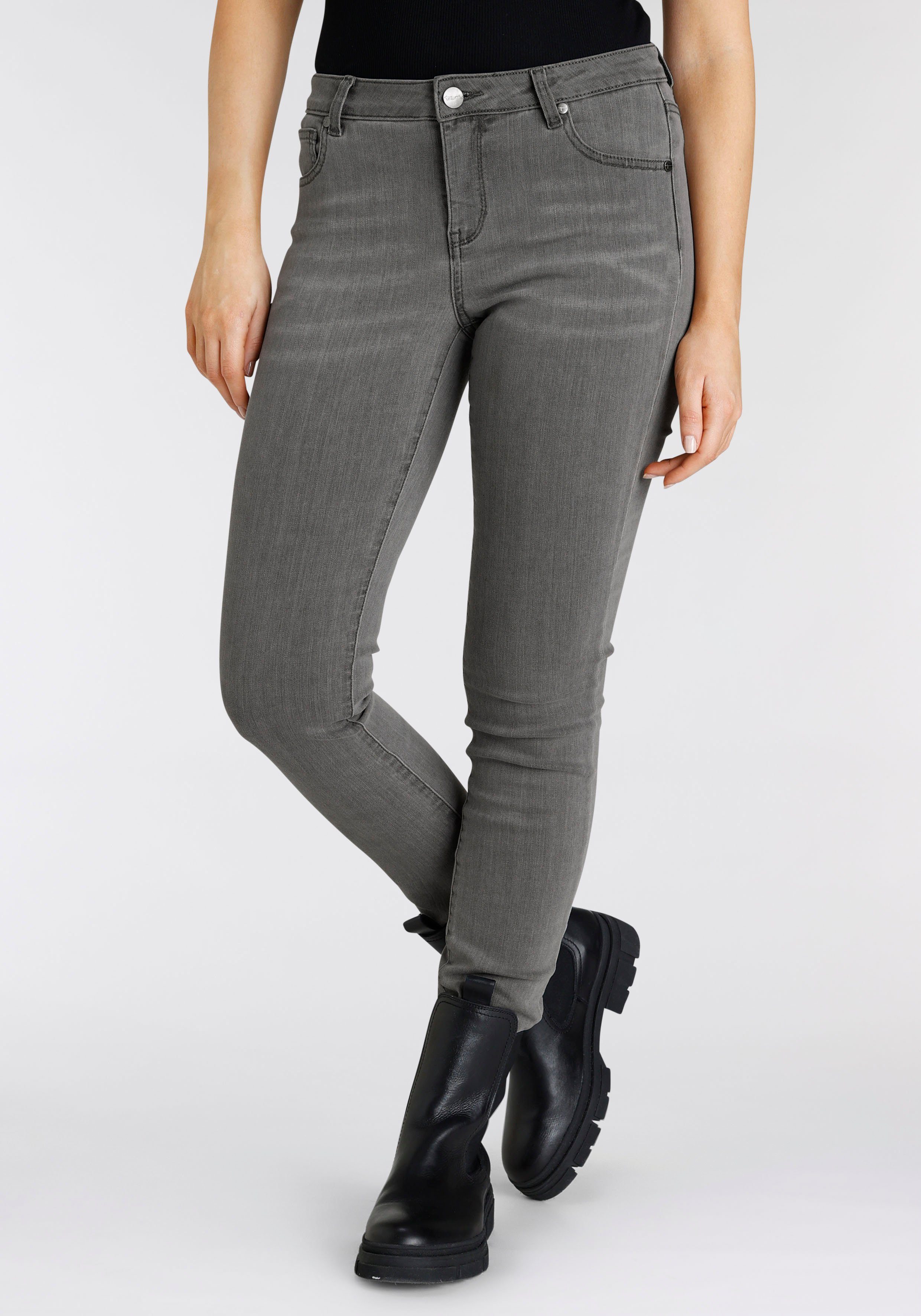 Tamaris Skinny fit jeans smalle broekpasvorm, normale taille, 5-pocket-vorm, used-wassing