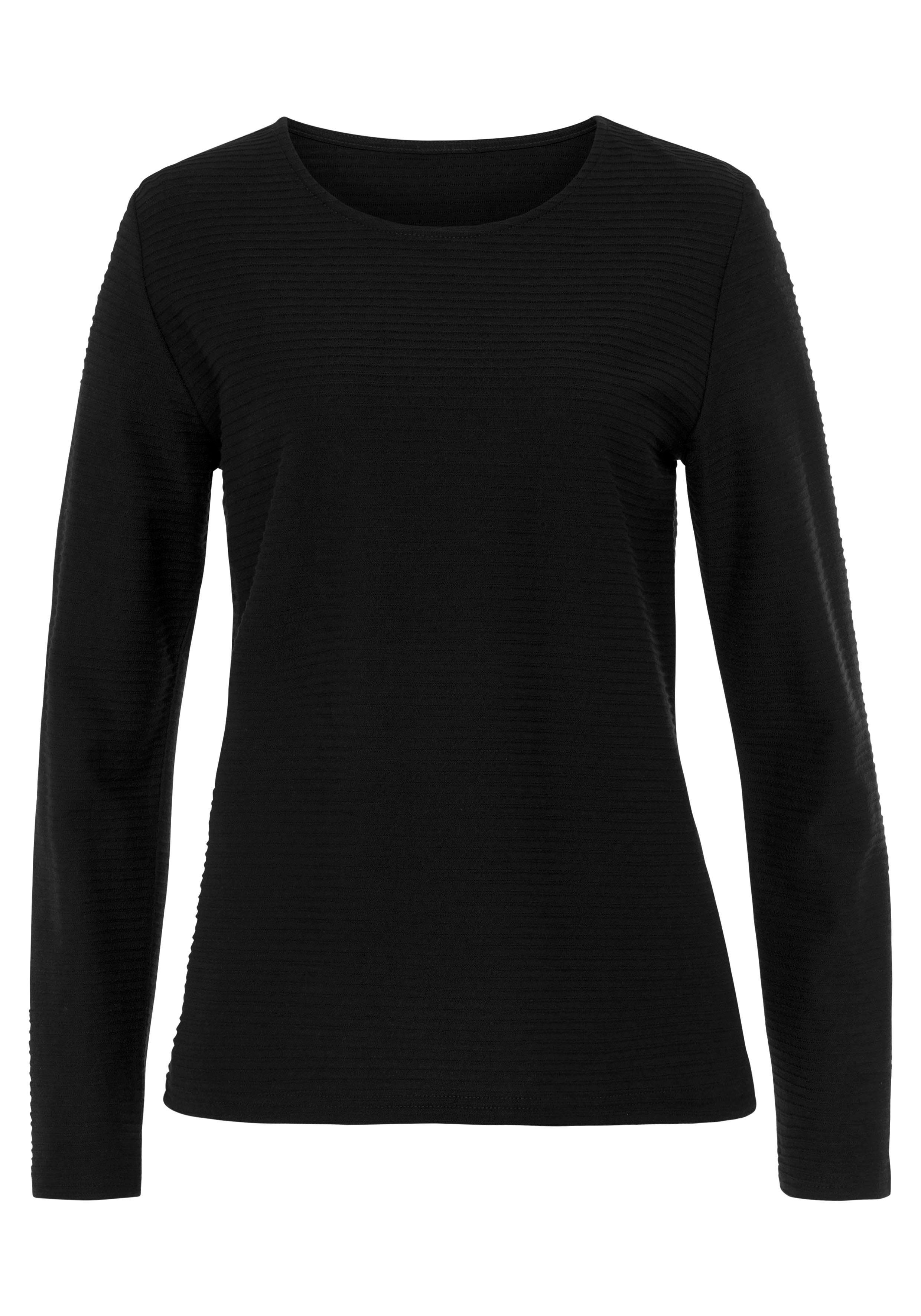 Lascana Shirt met lange mouwen Met streepstructuur in een zachte katoenkwaliteit (2-delig, Set van 2)