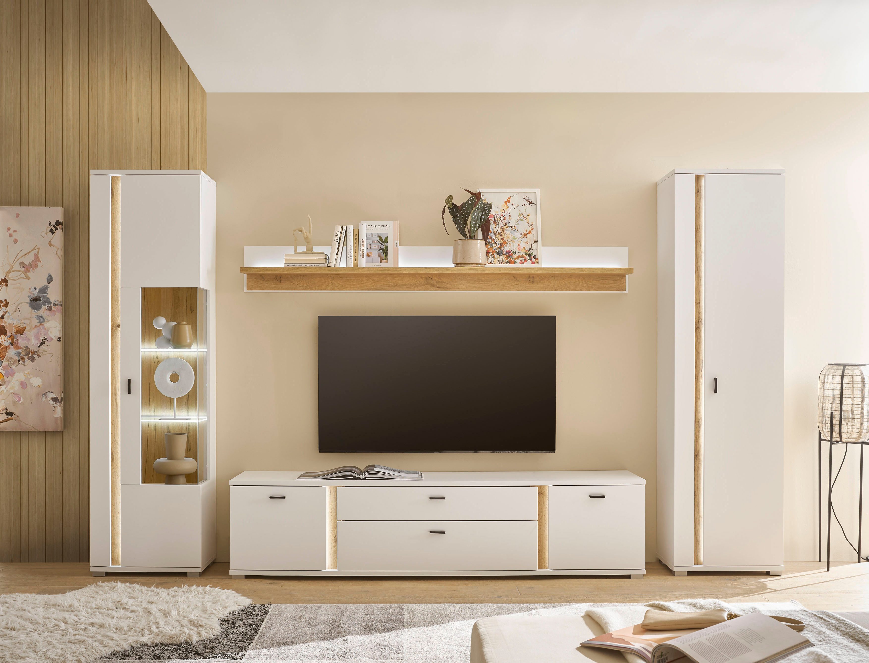 INOSIGN Wandmeubel Long Island in moderne trendkleur, inclusief verticale verlichting, breedte 330 cm (set, 4-delig) tv-wandmeubels wit