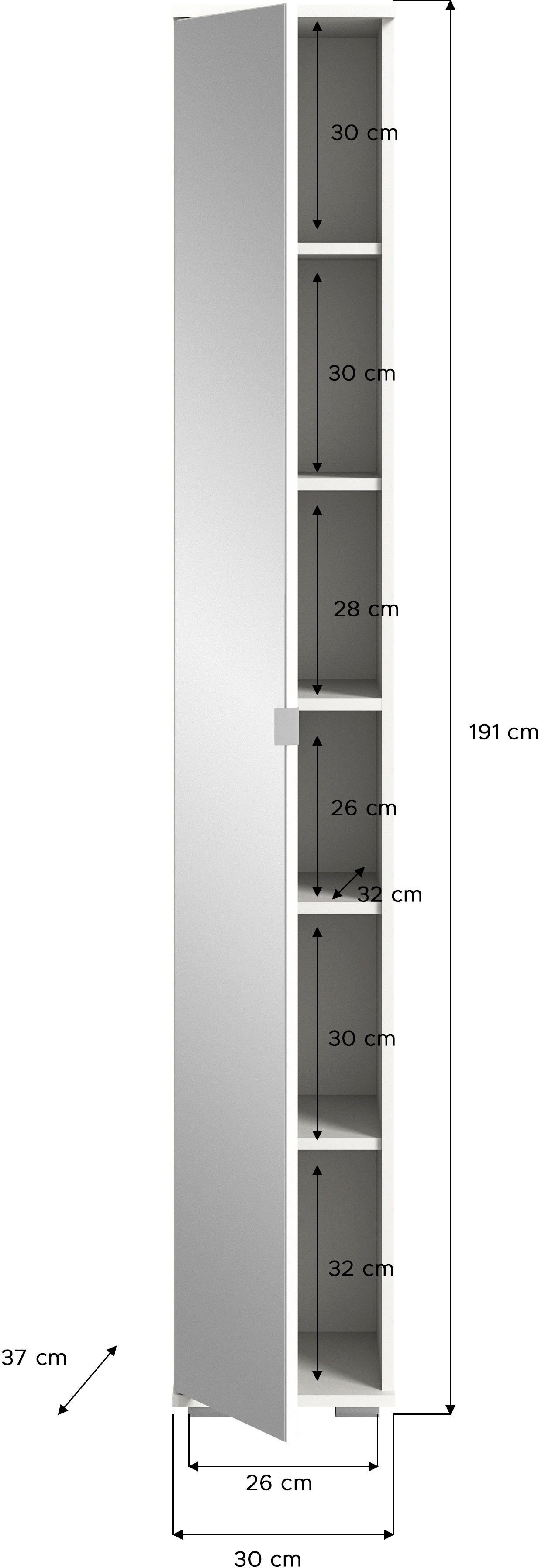 INOSIGN Kledingkast Valge, Hoogte 191 cm, 1 Spiegeldeur, 6 Vakken, 4 in hoogte verstelbare Planken