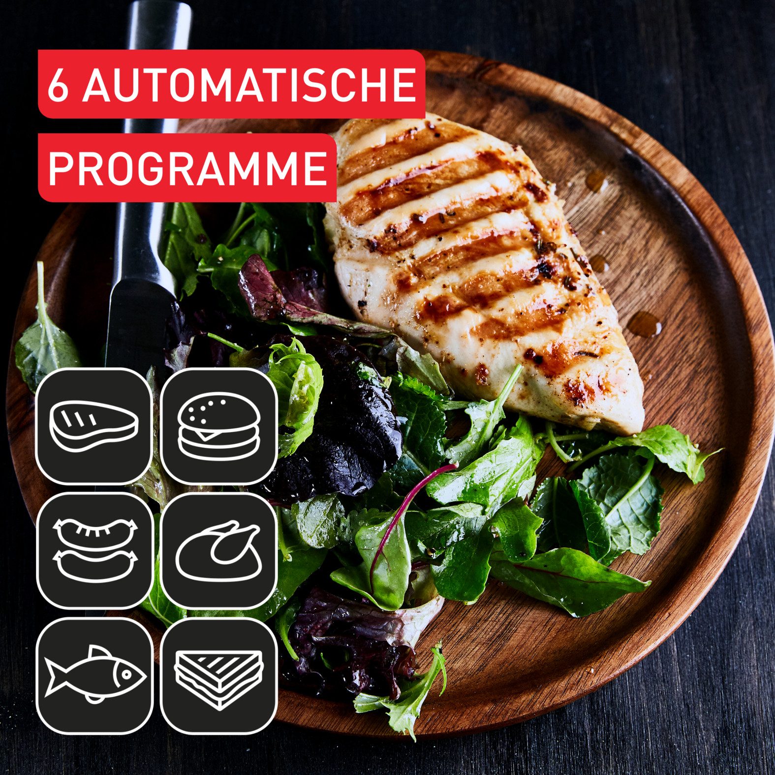 Tefal Contactgrill OptiGrill+, erneuerte Kochstufenanzeige, 6 automatische Programme