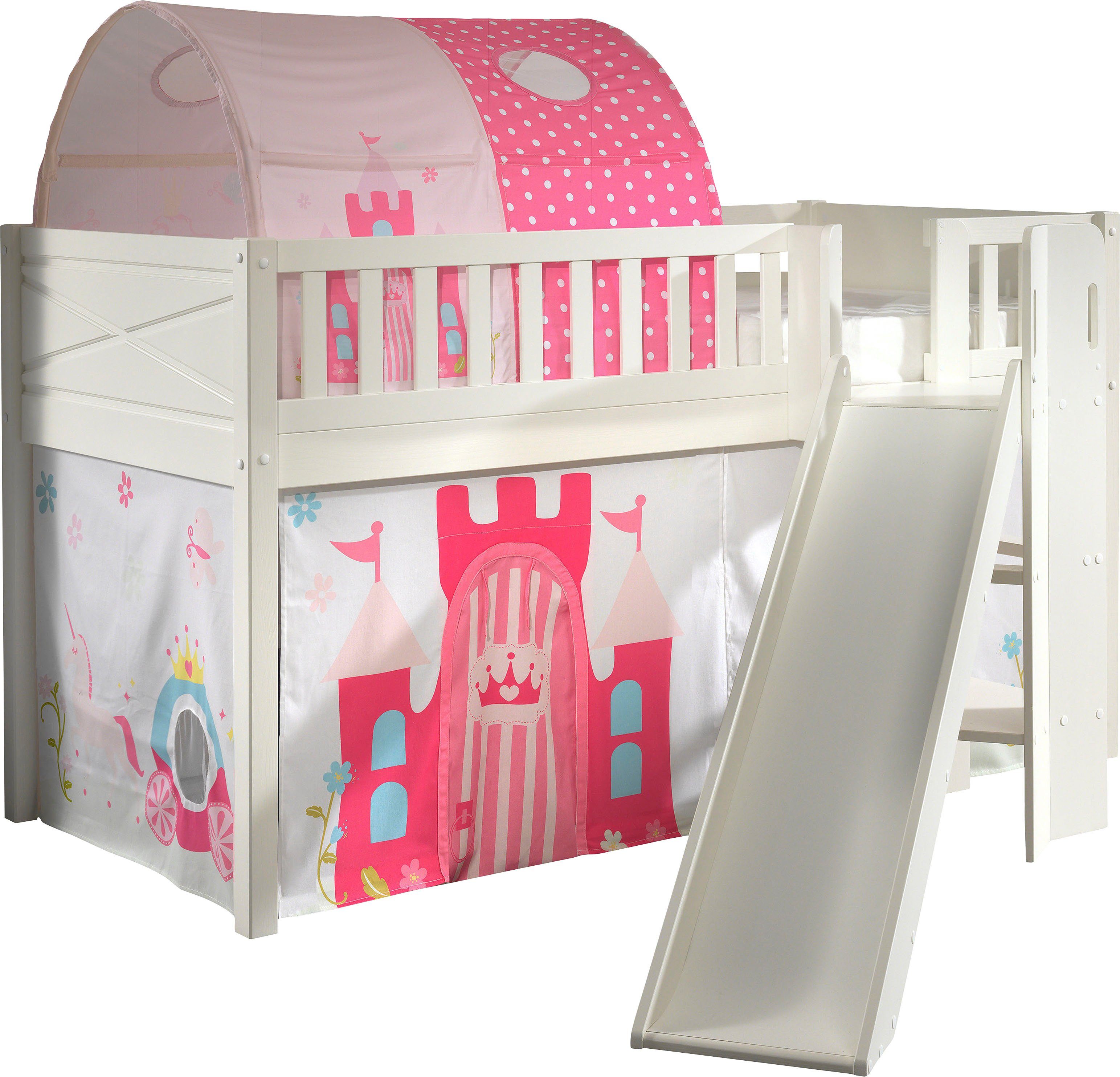 Vipack Hoogslaper Scott m. glijbaan/ladder toren, ligoppervlak 90 x 200 cm, doek, tunnel, 4 designs