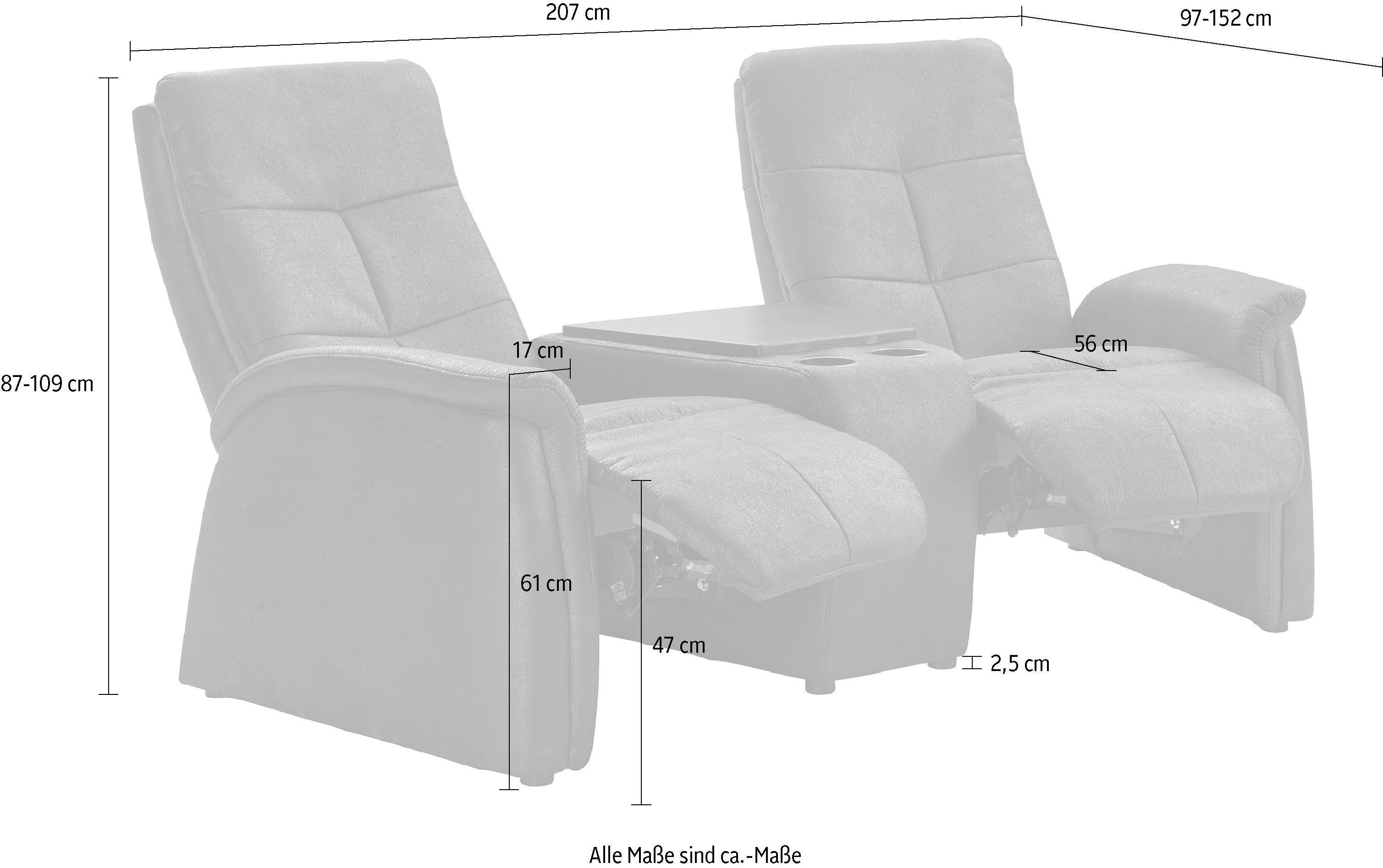 exxpo - sofa fashion 2-zitsbank Tivoli, bioscoopsofa met relaxfunctie, met bijzettafel en opbergruimte