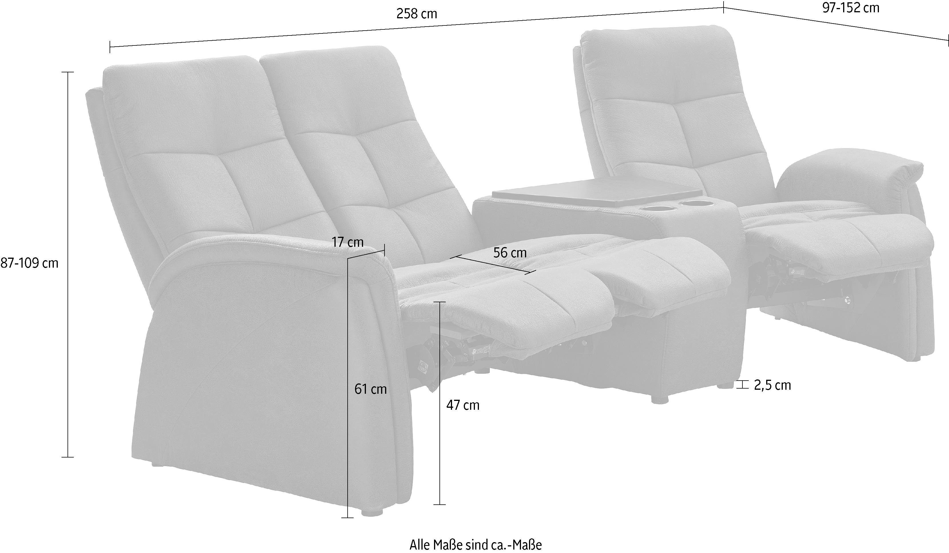 exxpo - sofa fashion 3-zitsbank Tivoli, bioscoopsofa met relaxfunctie, met bijzettafel en opbergruimte