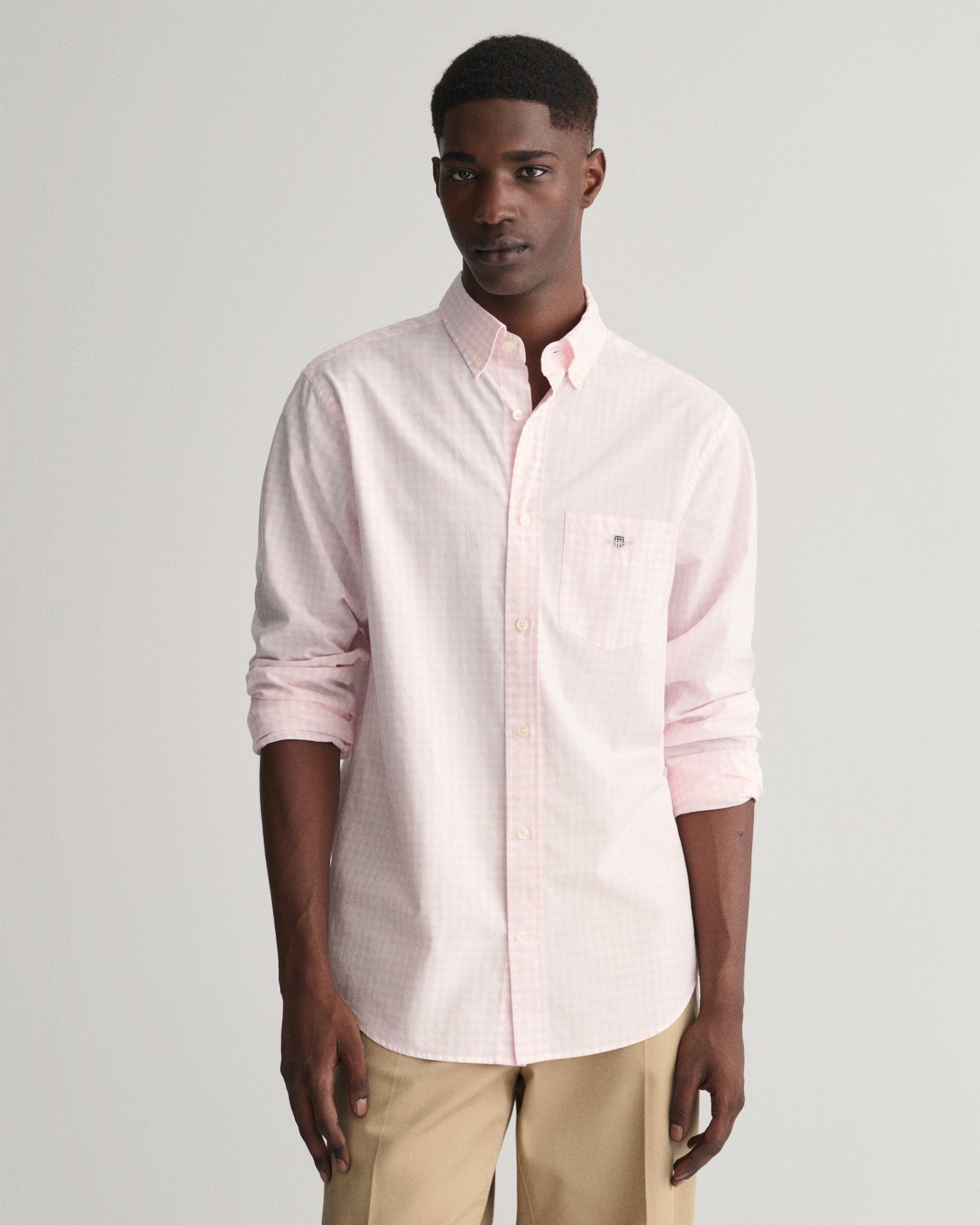 Gant Overhemd met lange mouwen REG POPLIN GINGHAM SHIRT met logoborduursel op borsthoogte