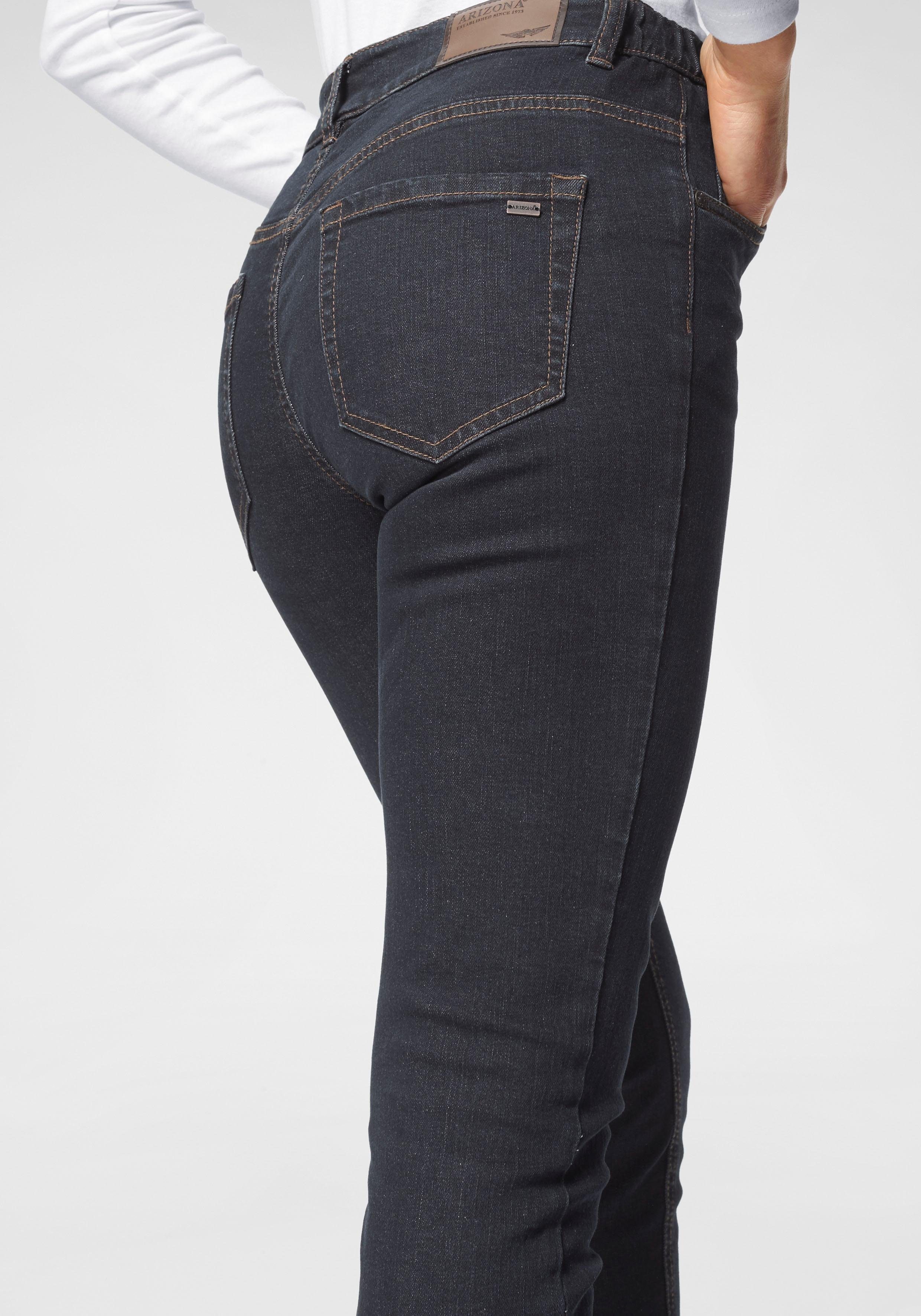 Arizona Slim fit jeans Tailleband met zij-elastiek inzet smalle pasvorm, skinny jeans, used-wassing, hoge taille