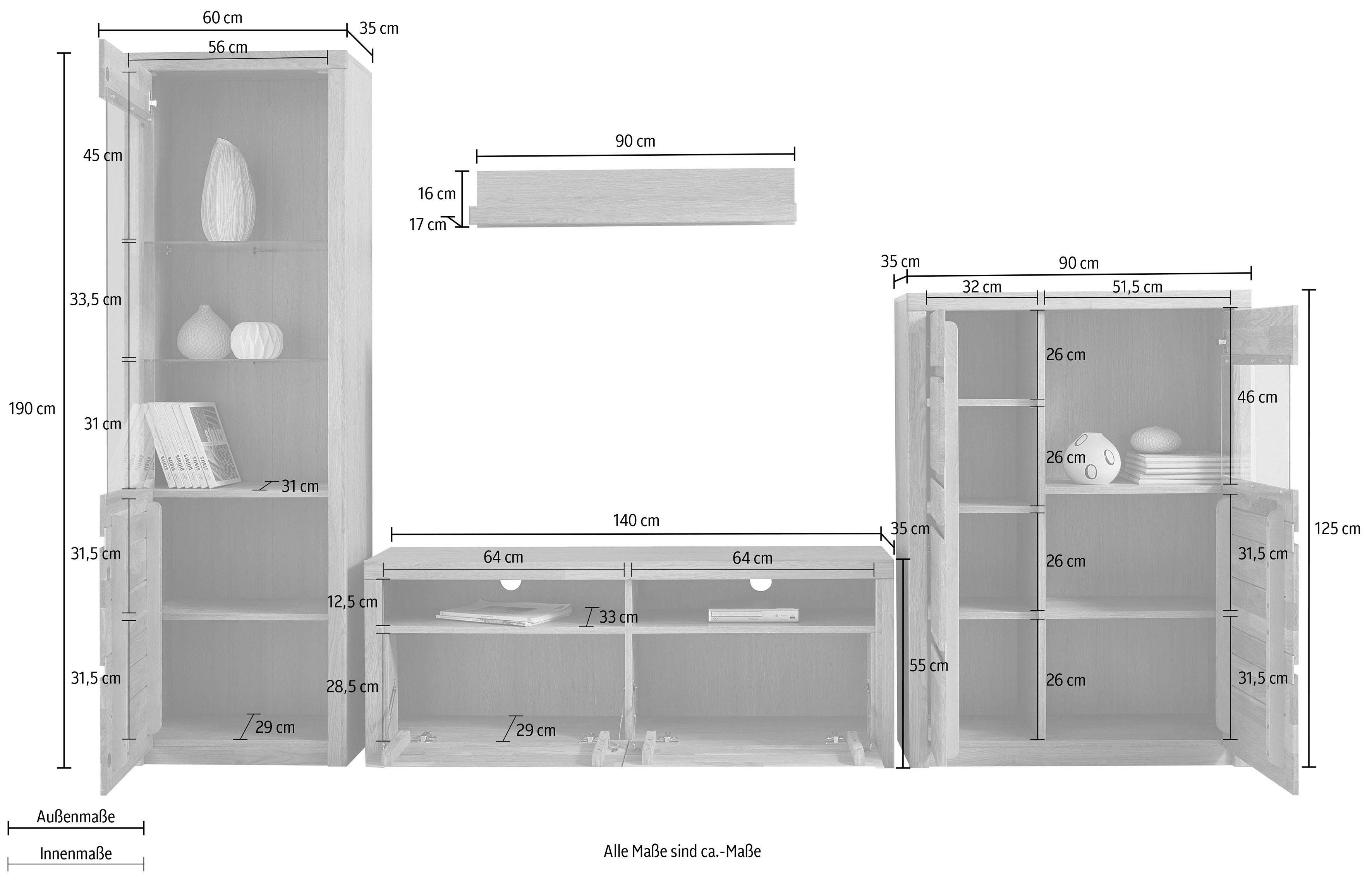 Home affaire Wandmeubel Silkeborg gedeeltelijk massief hout (set, 4-delig)