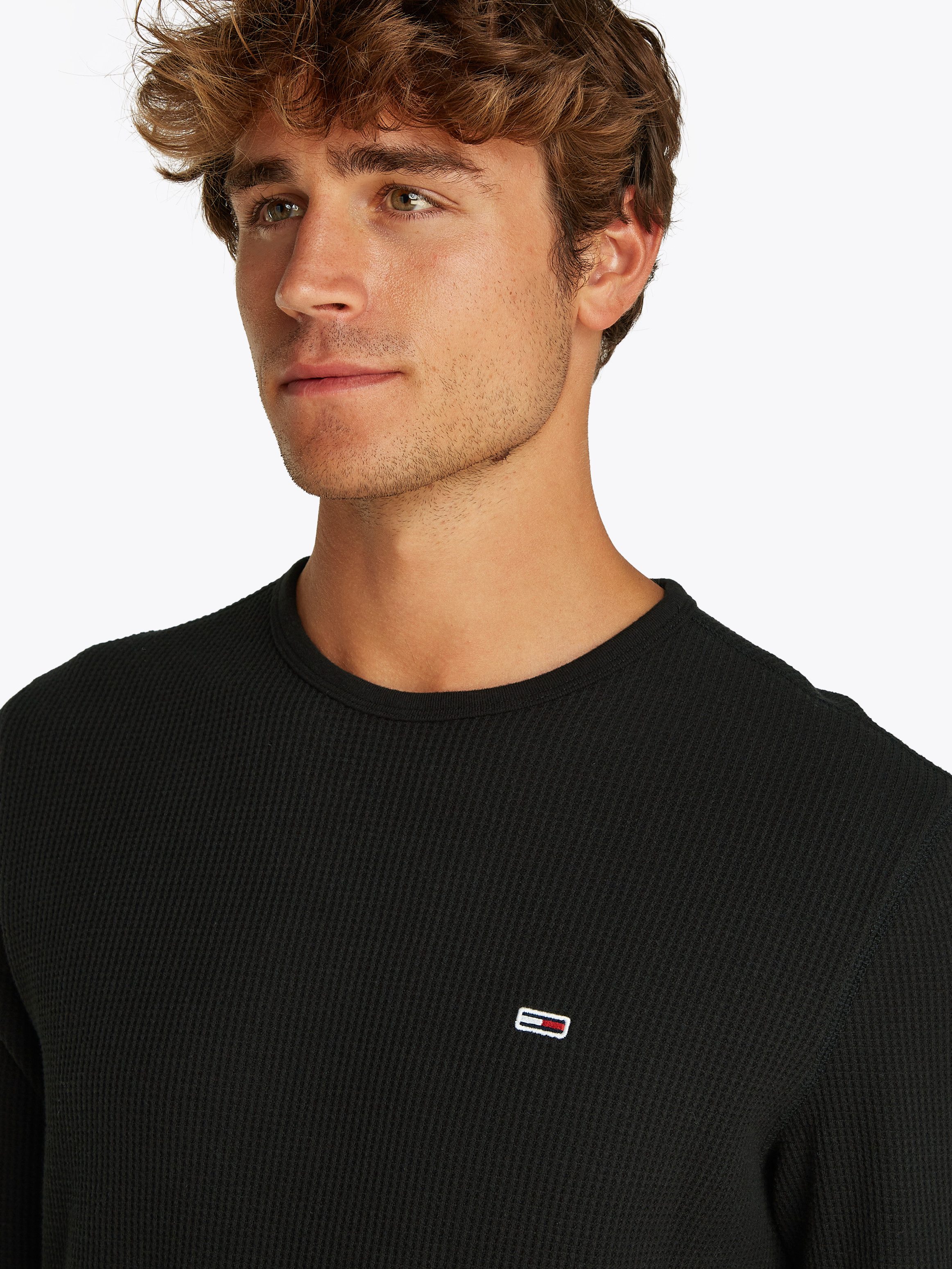 TOMMY JEANS Shirt met lange mouwen TJM SLIM WAFFLE L/S TEE EXT