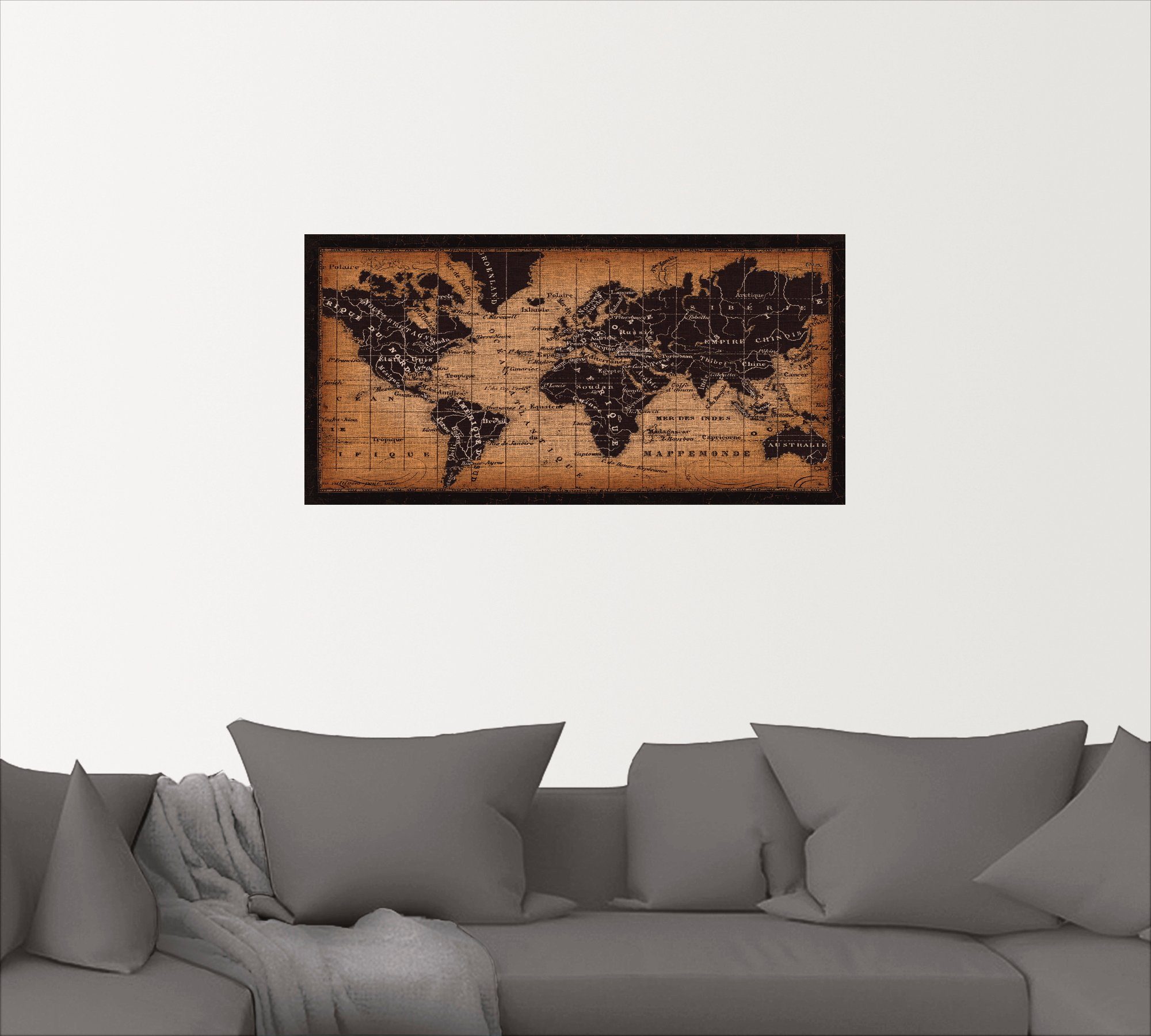Artland Artprint Oude wereldkaart als artprint op linnen, poster, muursticker in verschillende maten