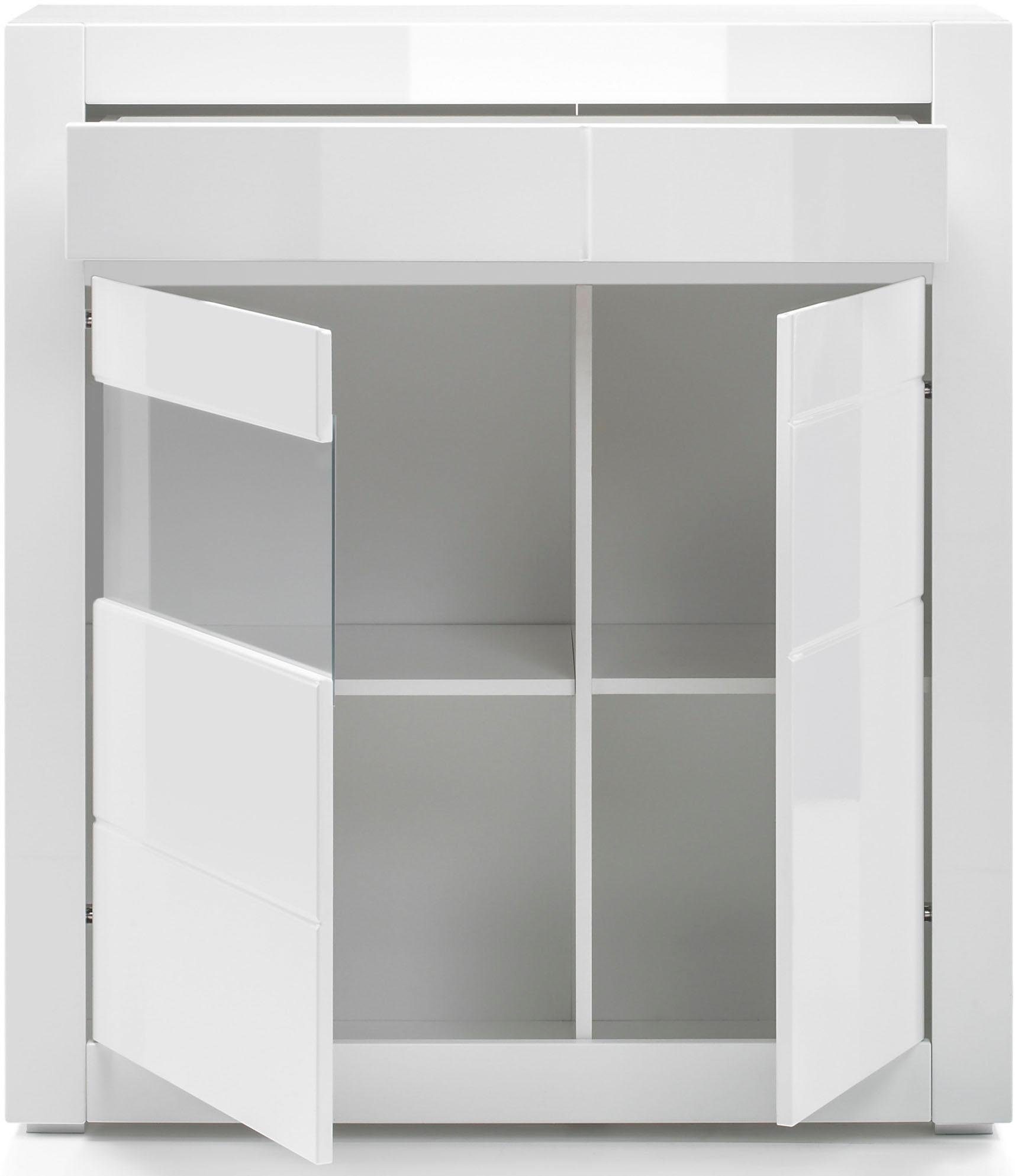 INOSIGN Vitrinekast Carat Hoogte 112 cm, latten geleverd, 1 x grijs, 1 x wit