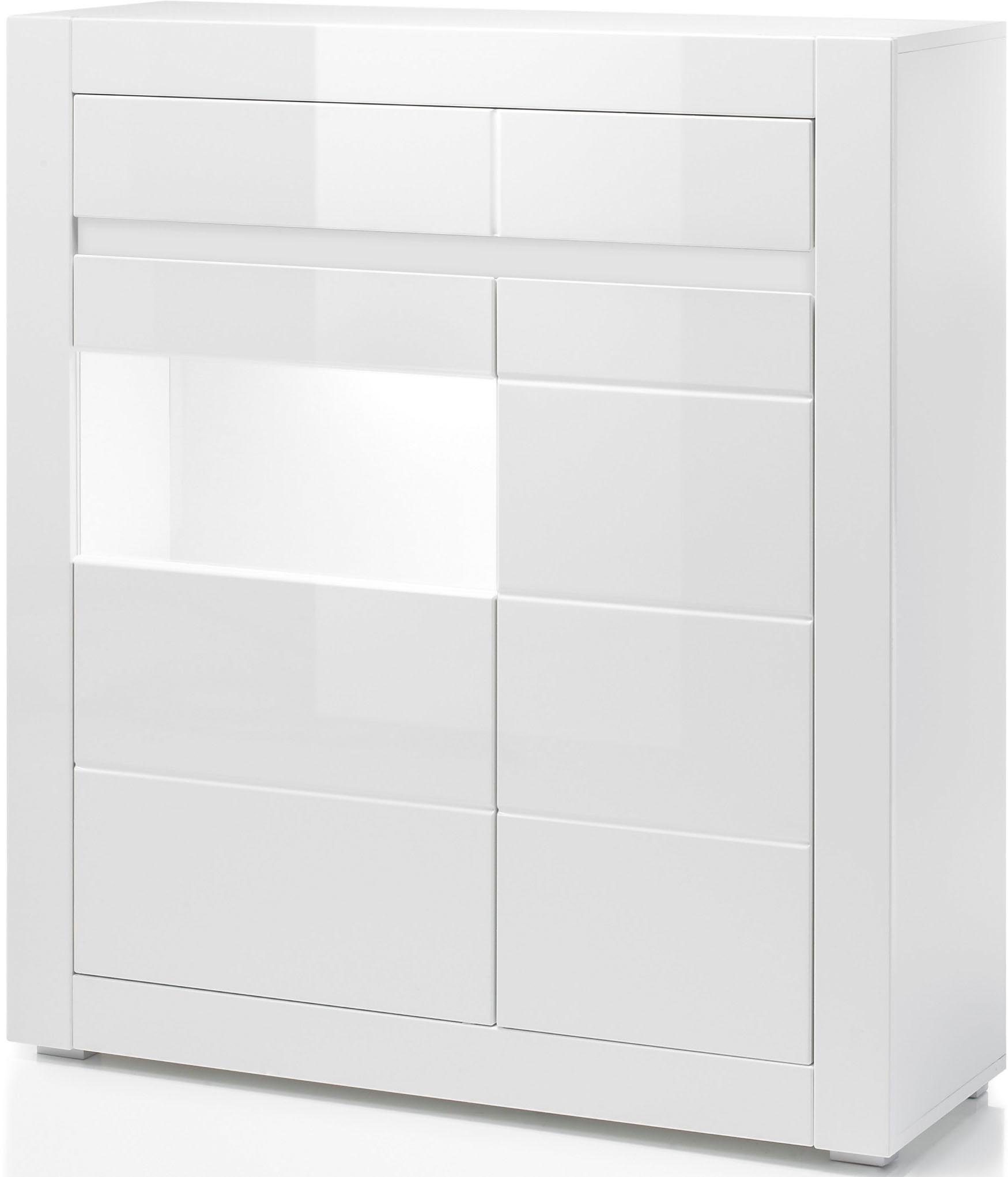 INOSIGN Vitrinekast Carat Hoogte 112 cm, latten geleverd, 1 x grijs, 1 x wit