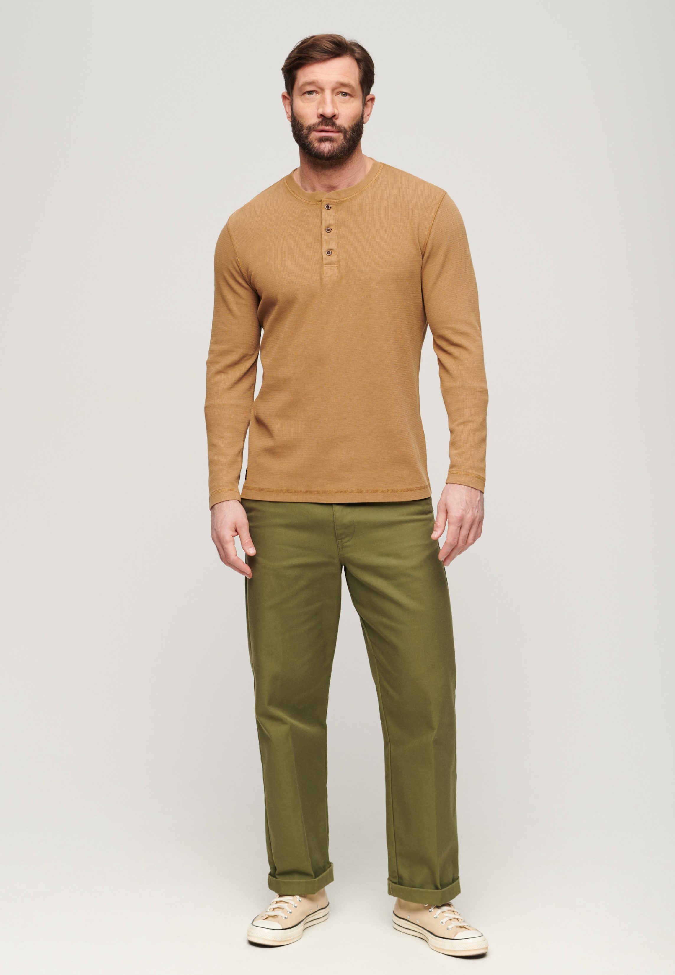 Superdry Shirt met lange mouwen WAFFLE LONG SLEEVE HENLEY TOP