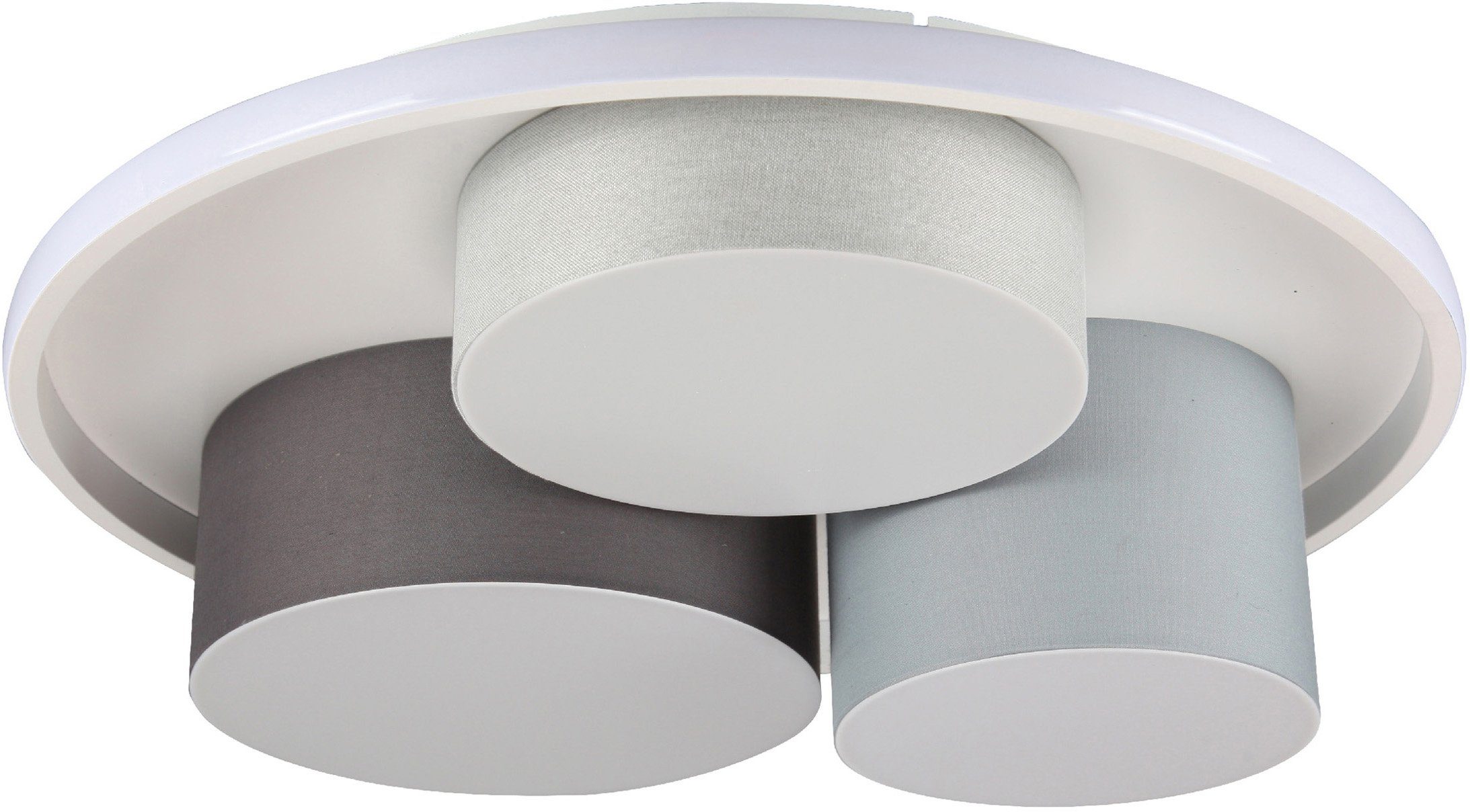 näve Led-plafondlamp Eppan in 3 standen dimbaar via wandschakelaar, lampenkappen: textiel, grijs, wit (1 stuk)