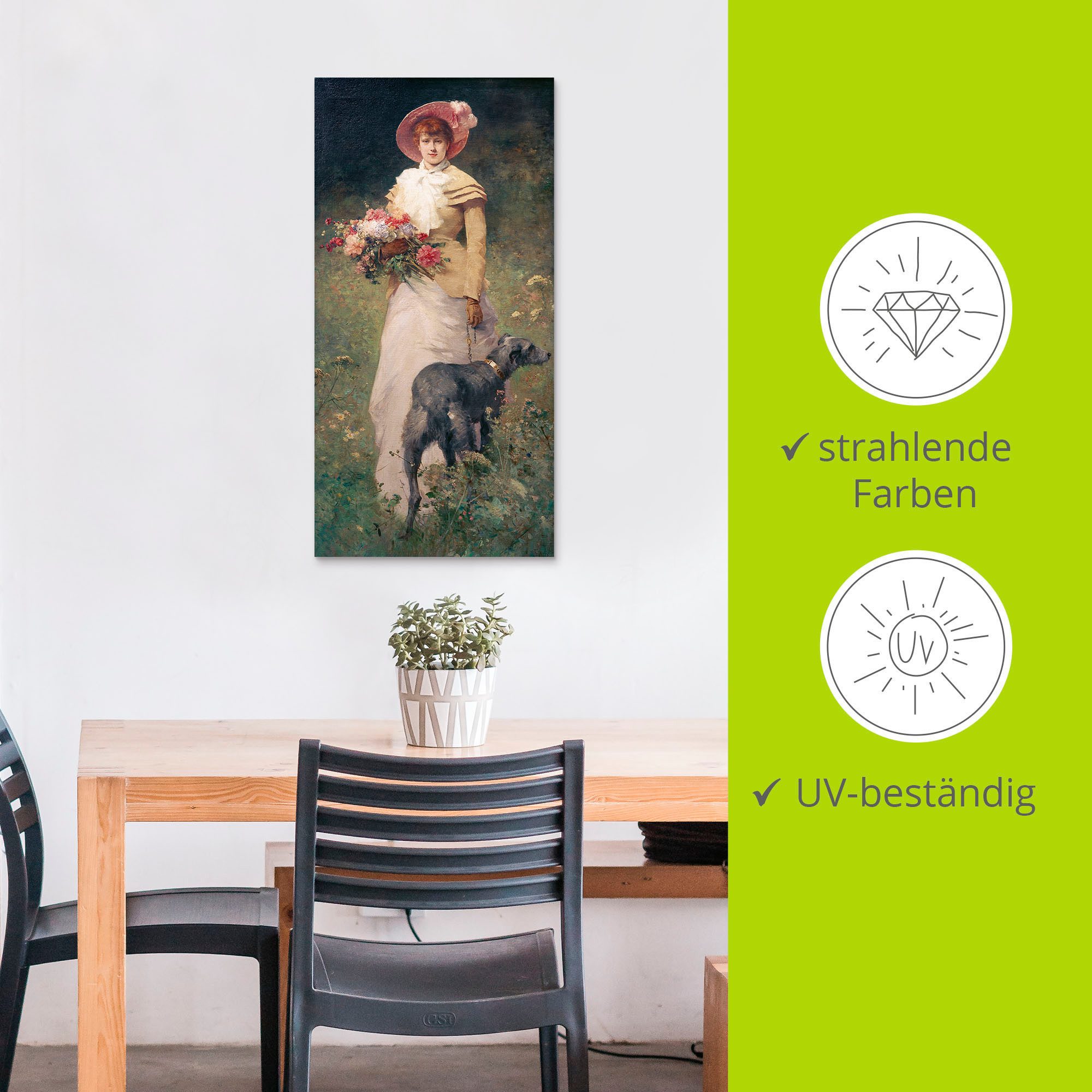 Artland Aluminium dibond print Mevrouw met hond geschikt voor binnen en buiten, buitenafbeelding