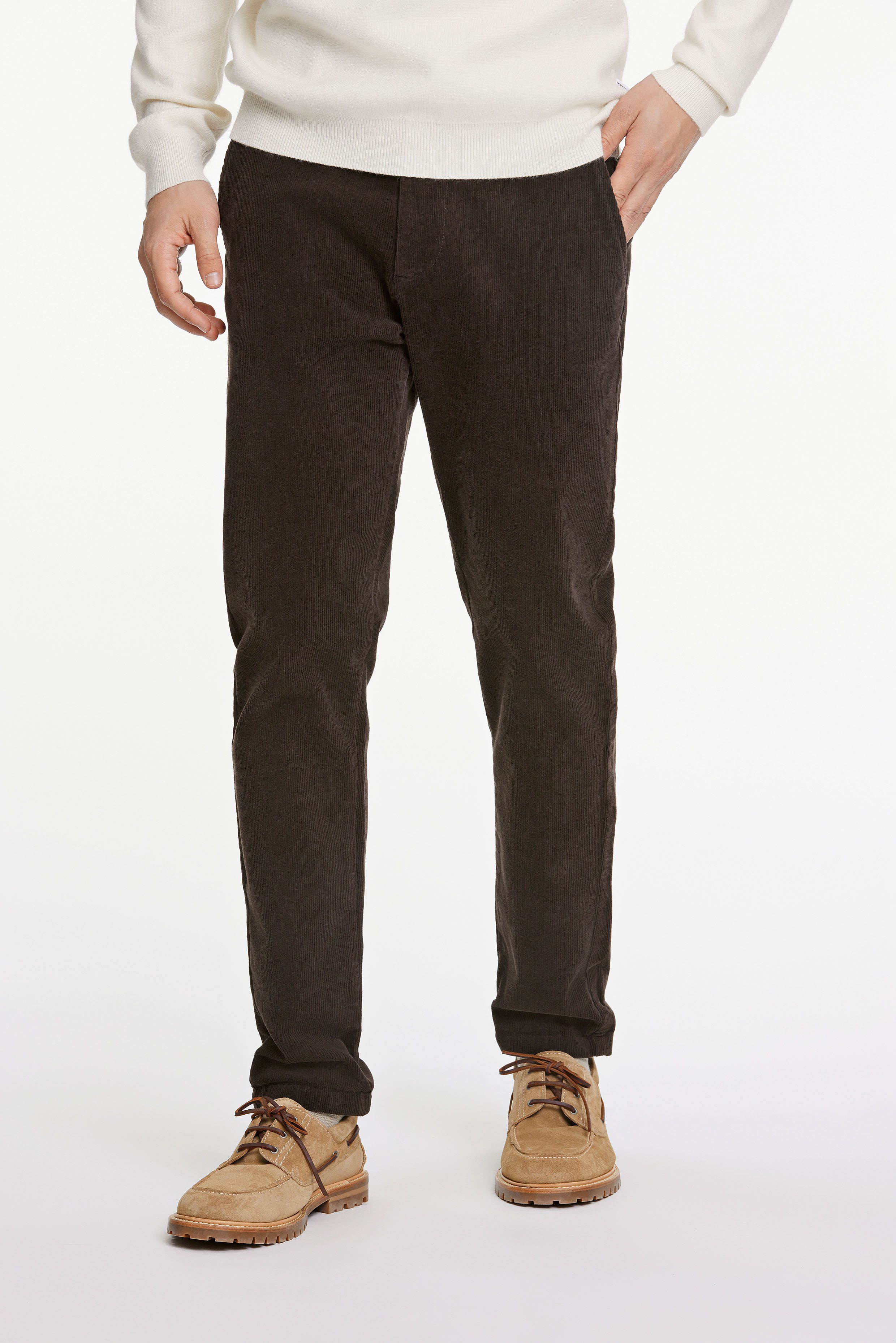 LINDBERGH Chino met zachte cordstof heren chino's maat S bruin