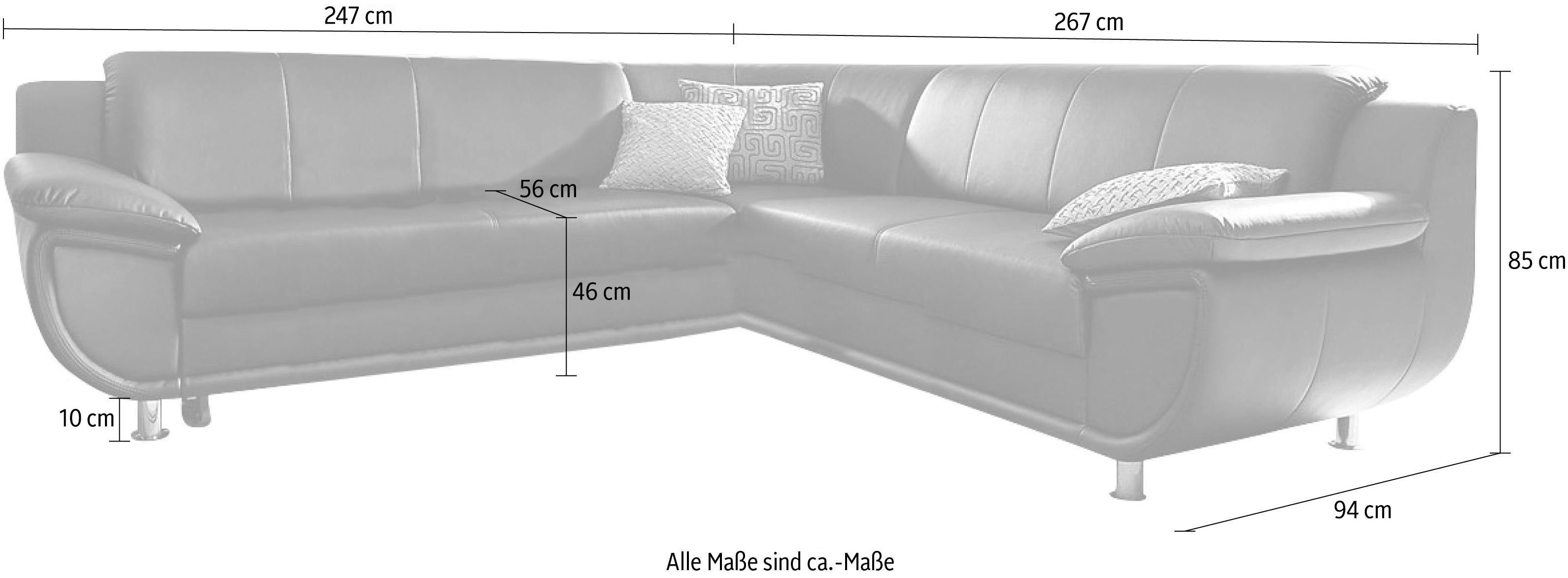 TRENDMANUFAKTUR Hoekbank Rondo optioneel met slaapfunctie, 267x247 cm (BxD), brede armleuningen