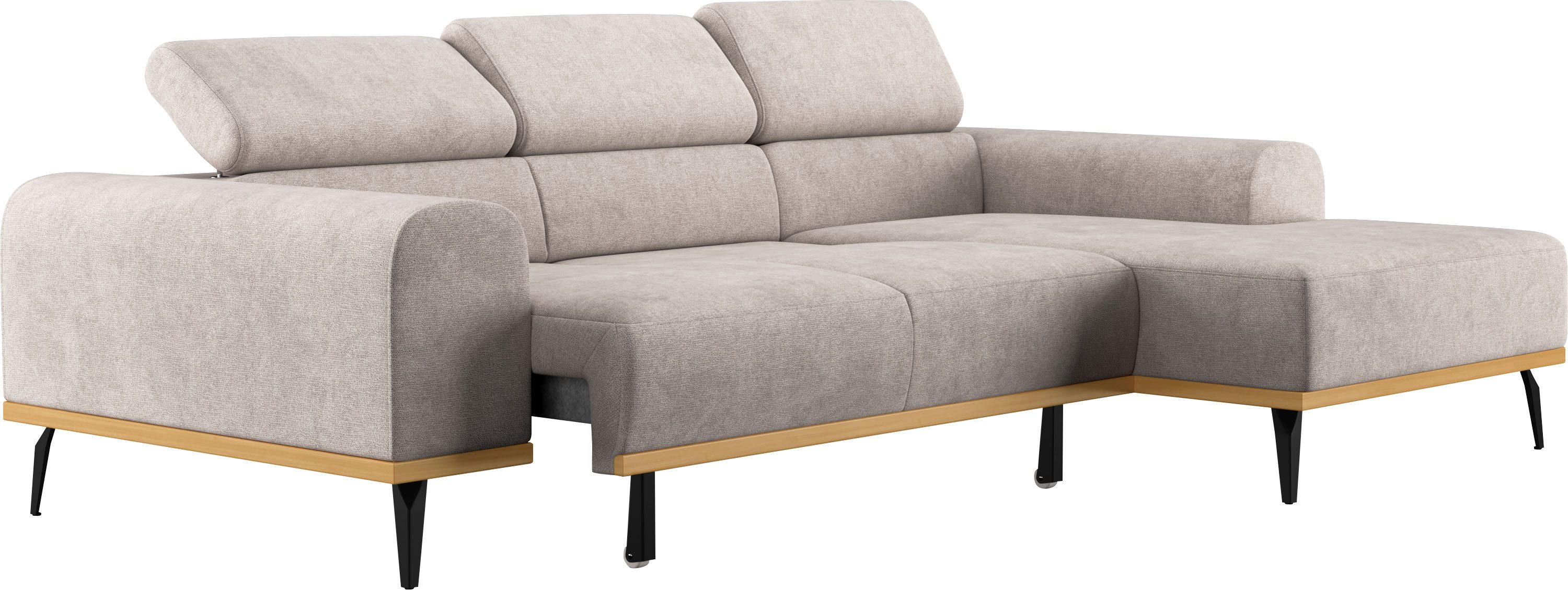 Places of Style Hoekbank Carlo L-vorm met hoofdeinde-verstelling & houten frame-look, optionele relaxfunctie