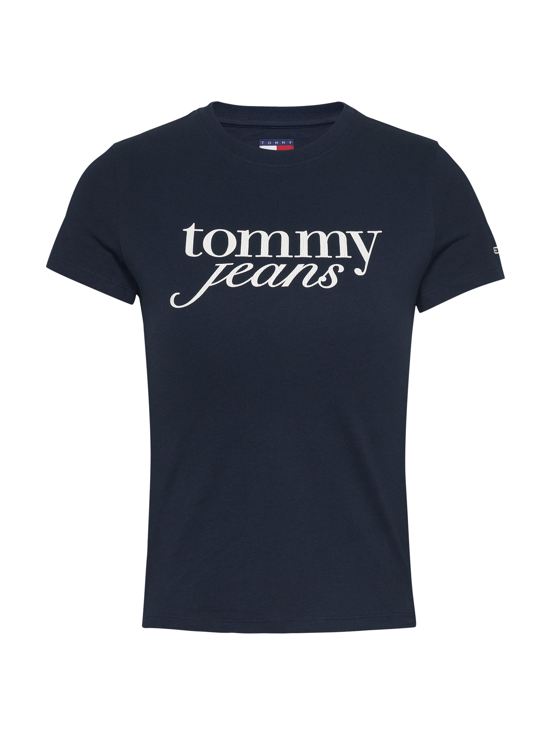 Tommy Jeans Curve Shirt met ronde hals Shirt TJW SLIM ESSENTIAL in grote maten, logoprint op borsthoogte, met logoborduring