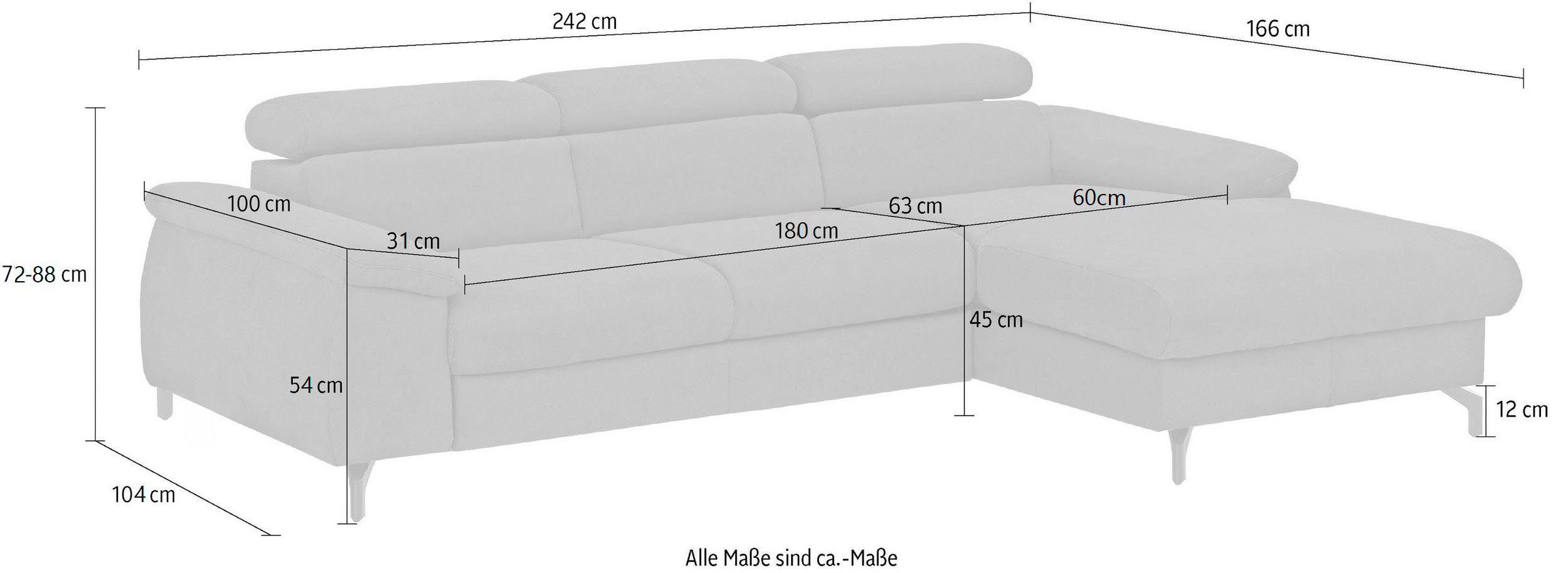 COTTA Hoekbank met hoofdverstelling, optioneel bedfunctie & bedlade