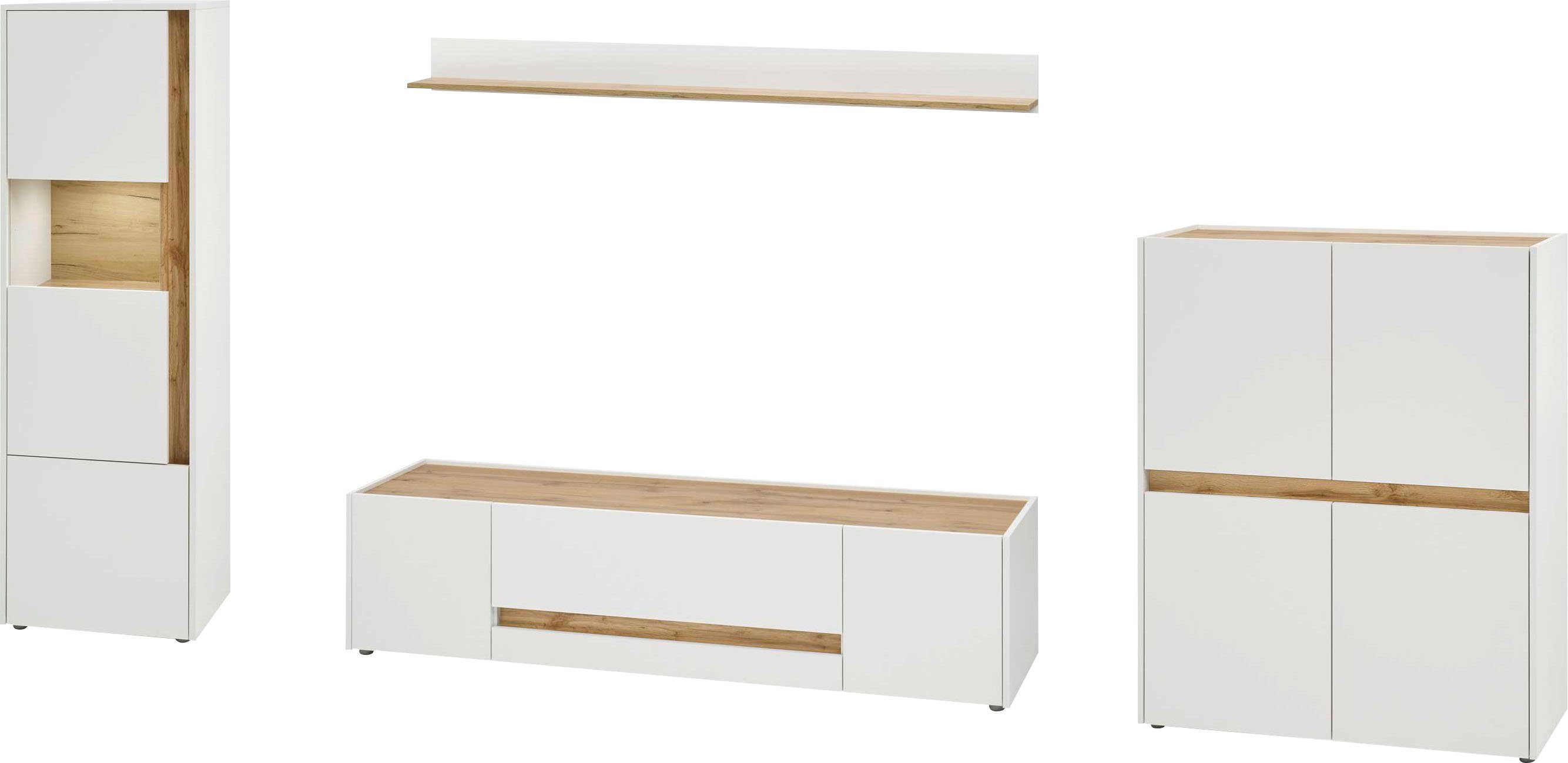 INOSIGN Wandmeubel GIRON (set, 4-delig), breedte ca. 350 cm, moderne woonkamer-set in 2 kleuren tv-wandmeubels wit
