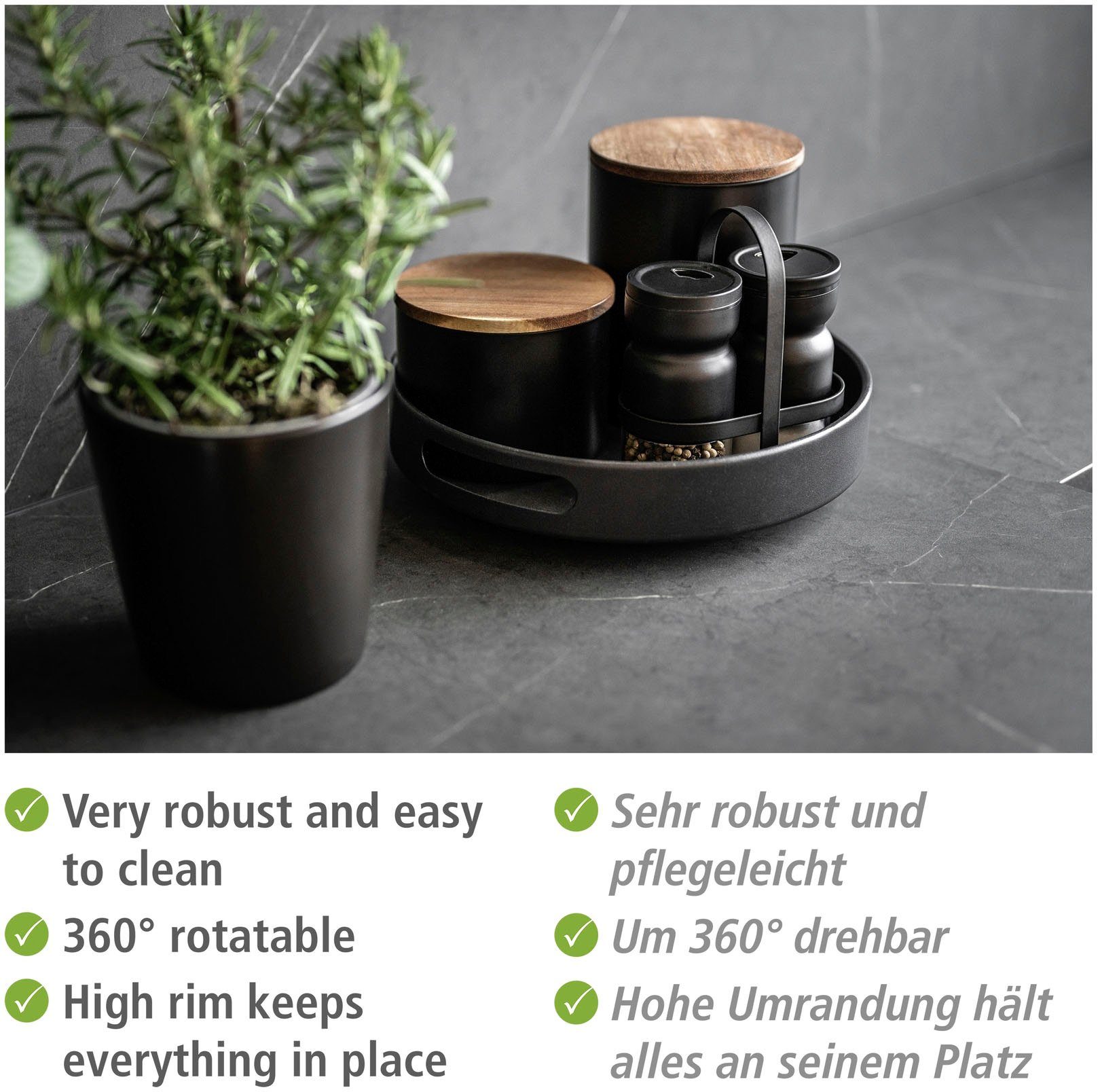 WENKO Dienblad Susie 360° draaibaar, draaiplateau voor keuken en eettafel met handgrepen (1-delig)