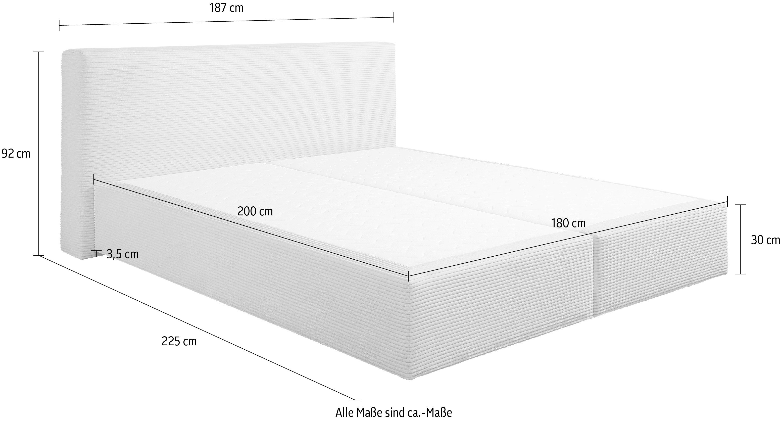 andas Boxspring Åby In cord bekleding, optioneel met en zonder matras verkrijgbaar
