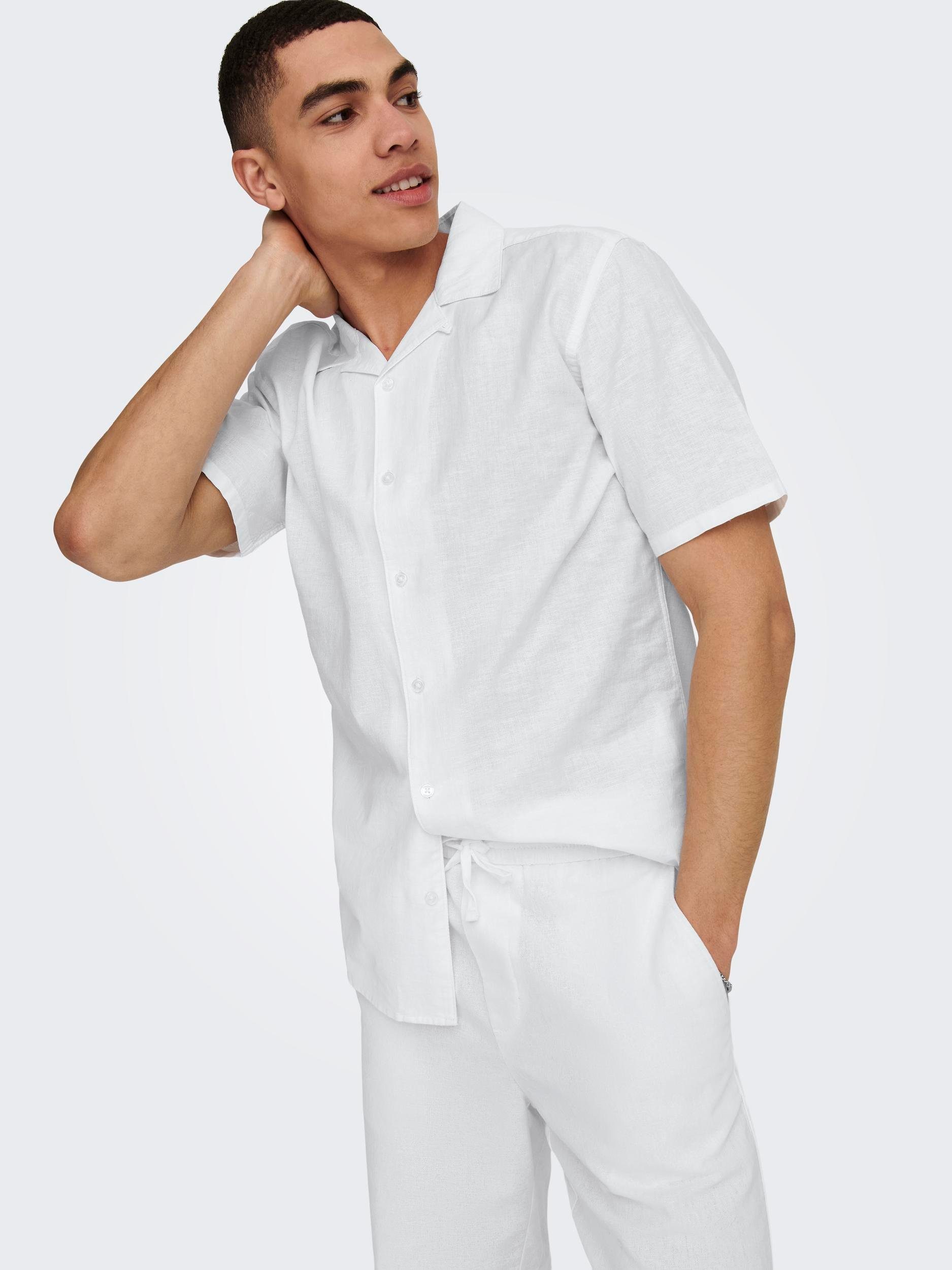ONLY & SONS Overhemd met korte mouwen ONSCAIDEN SS SOLID RESORT LINEN NOOS