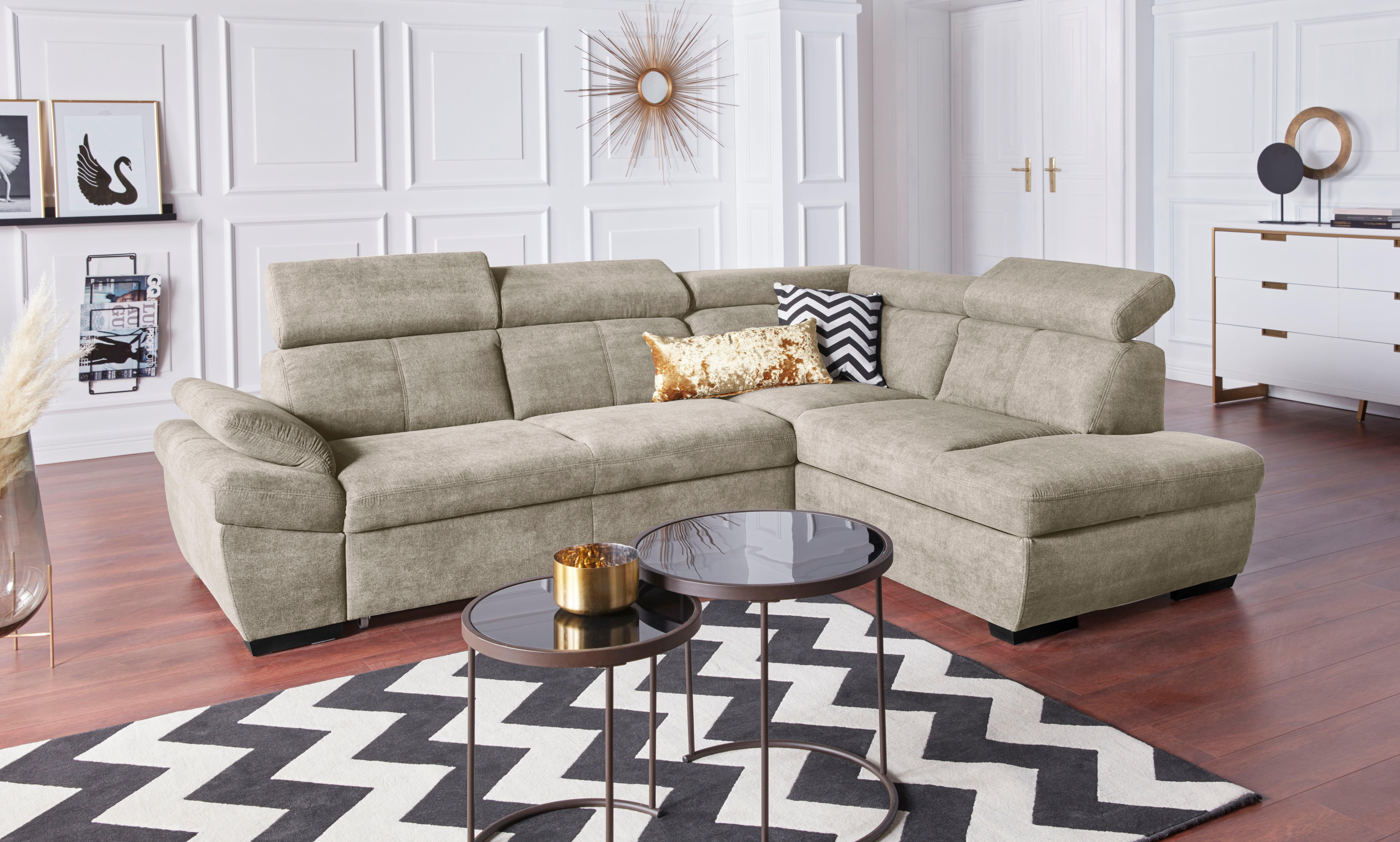 exxpo - sofa fashion Hoekbank Salerno, klassieke moderne functionele bank, hoog zitcomfort, L-vorm inclusief verstelbare hoofdsteun en armleuning, naar keuze met slaapfunctie