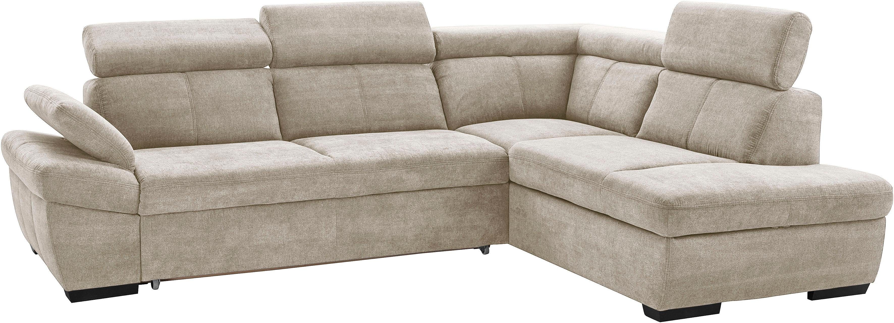 exxpo - sofa fashion Hoekbank Salerno, klassieke moderne functionele bank, hoog zitcomfort, L-vorm inclusief verstelbare hoofdsteun en armleuning, naar keuze met slaapfunctie