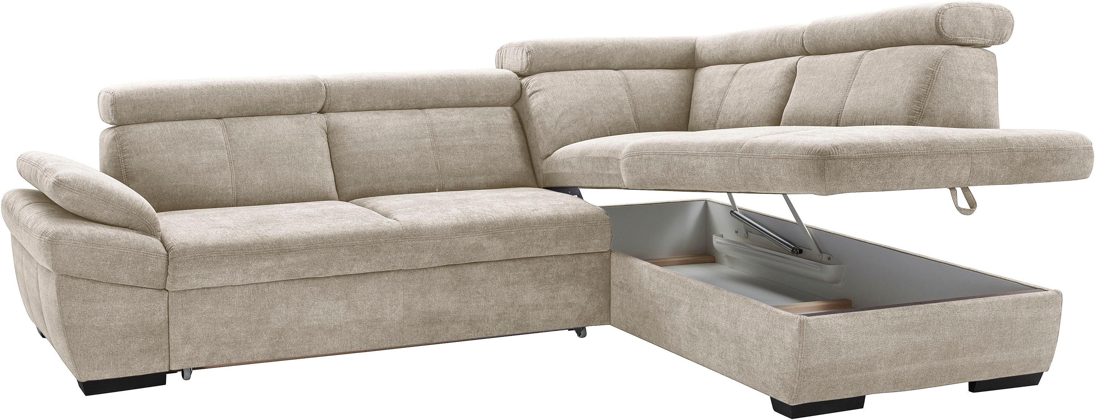 exxpo - sofa fashion Hoekbank Salerno, klassieke moderne functionele bank, hoog zitcomfort, L-vorm inclusief verstelbare hoofdsteun en armleuning, naar keuze met slaapfunctie