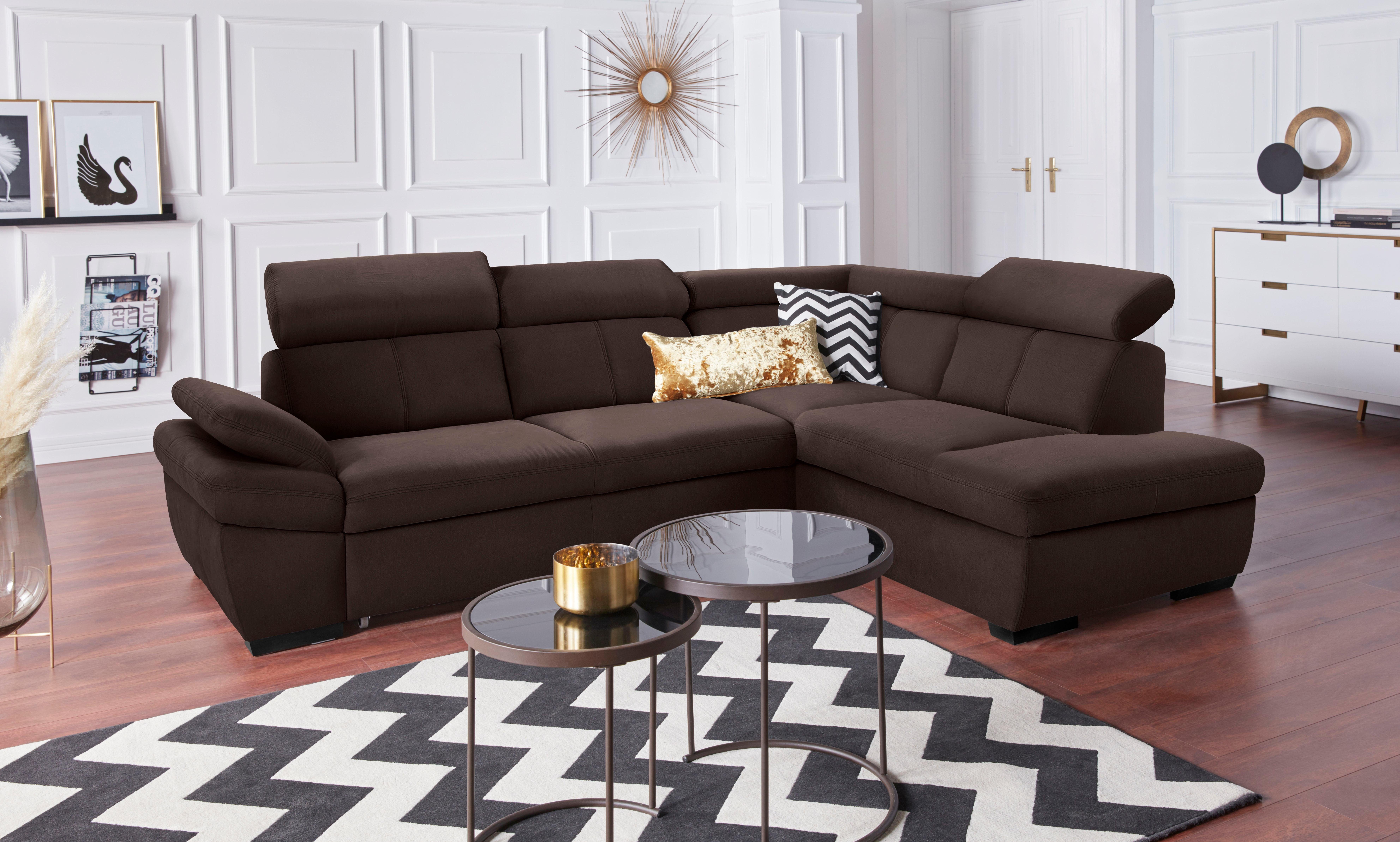 exxpo - sofa fashion Hoekbank Salerno, klassieke moderne functionele bank, hoog zitcomfort, L-vorm inclusief verstelbare hoofdsteun en armleuning, naar keuze met slaapfunctie