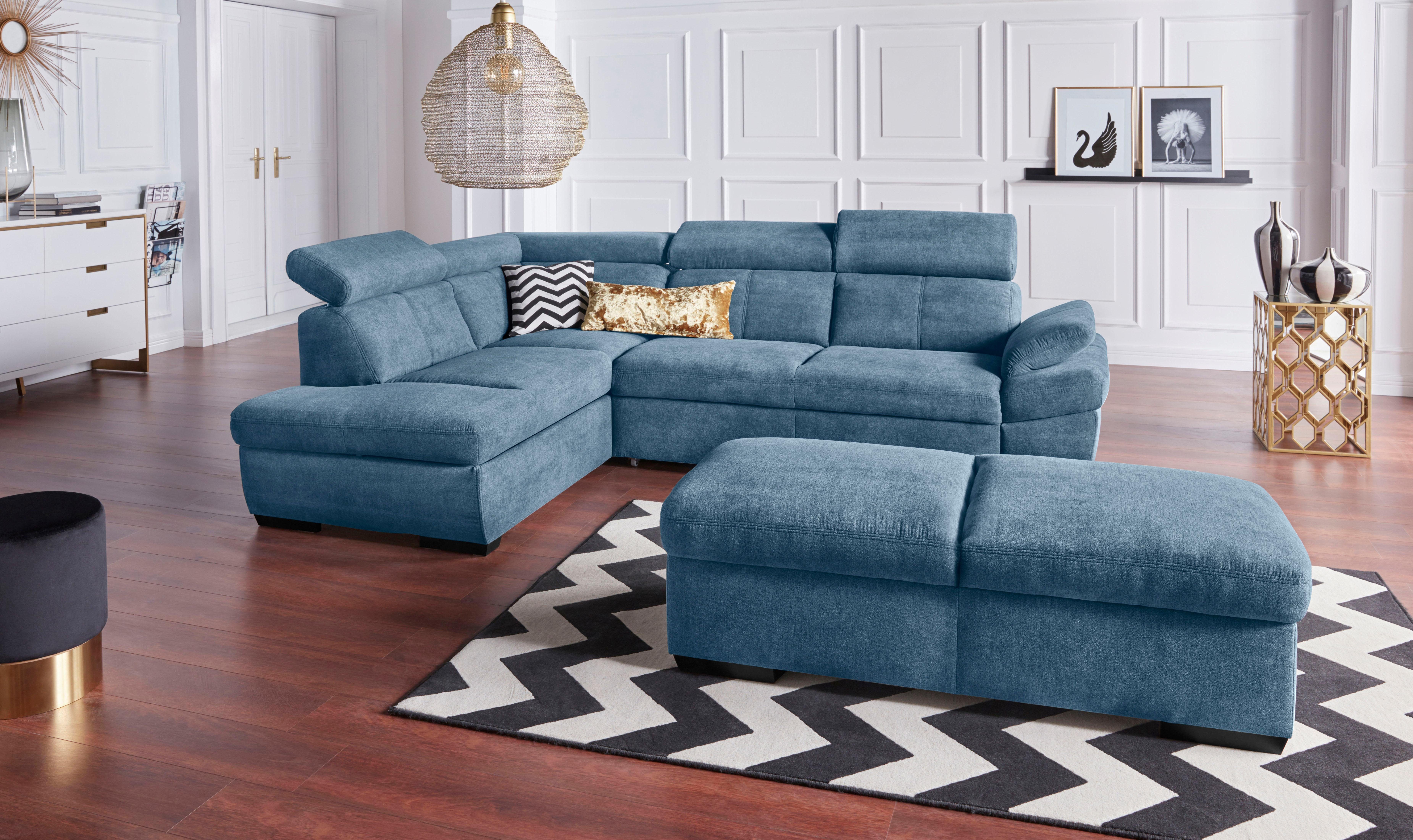 Exxpo - sofa fashion Hoekbank Salerno, klassieke moderne functionele bank, hoog zitcomfort, L-vorm inclusief verstelbare hoofdsteun en armleuning, naar keuze met slaapfunctie
