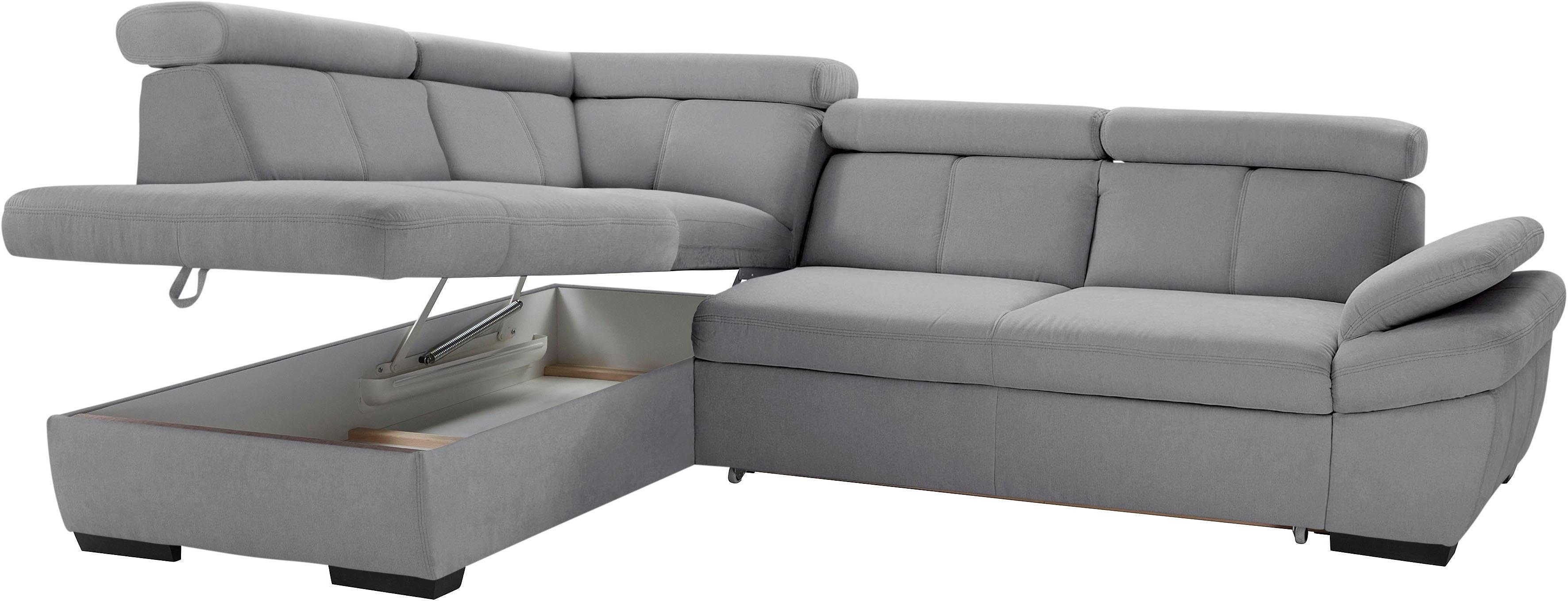 exxpo - sofa fashion Hoekbank Salerno, klassieke moderne functionele bank, hoog zitcomfort, L-vorm inclusief verstelbare hoofdsteun en armleuning, naar keuze met slaapfunctie