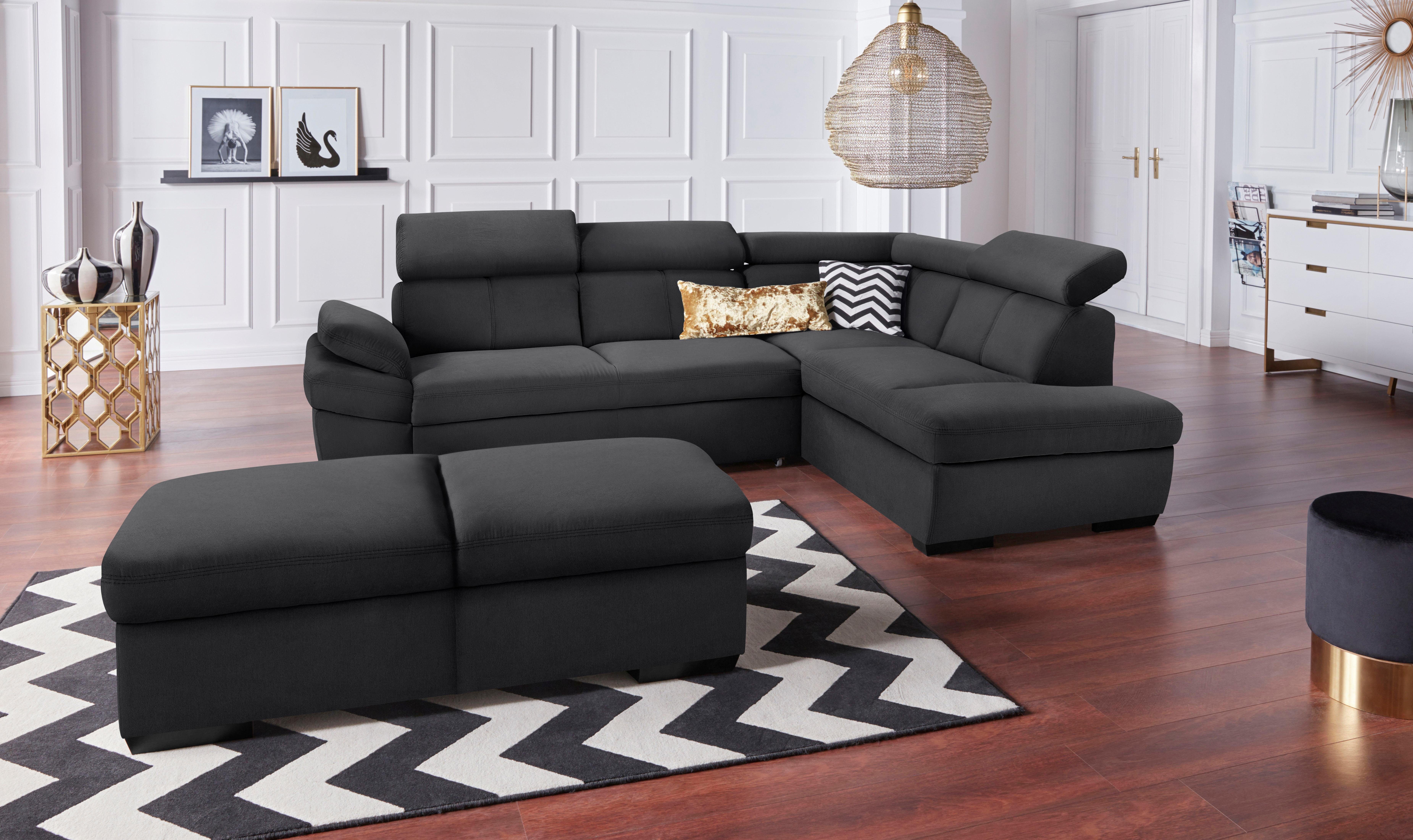 Exxpo - sofa fashion Hoekbank Salerno, klassieke moderne functionele bank, hoog zitcomfort, L-vorm inclusief verstelbare hoofdsteun en armleuning, naar keuze met slaapfunctie