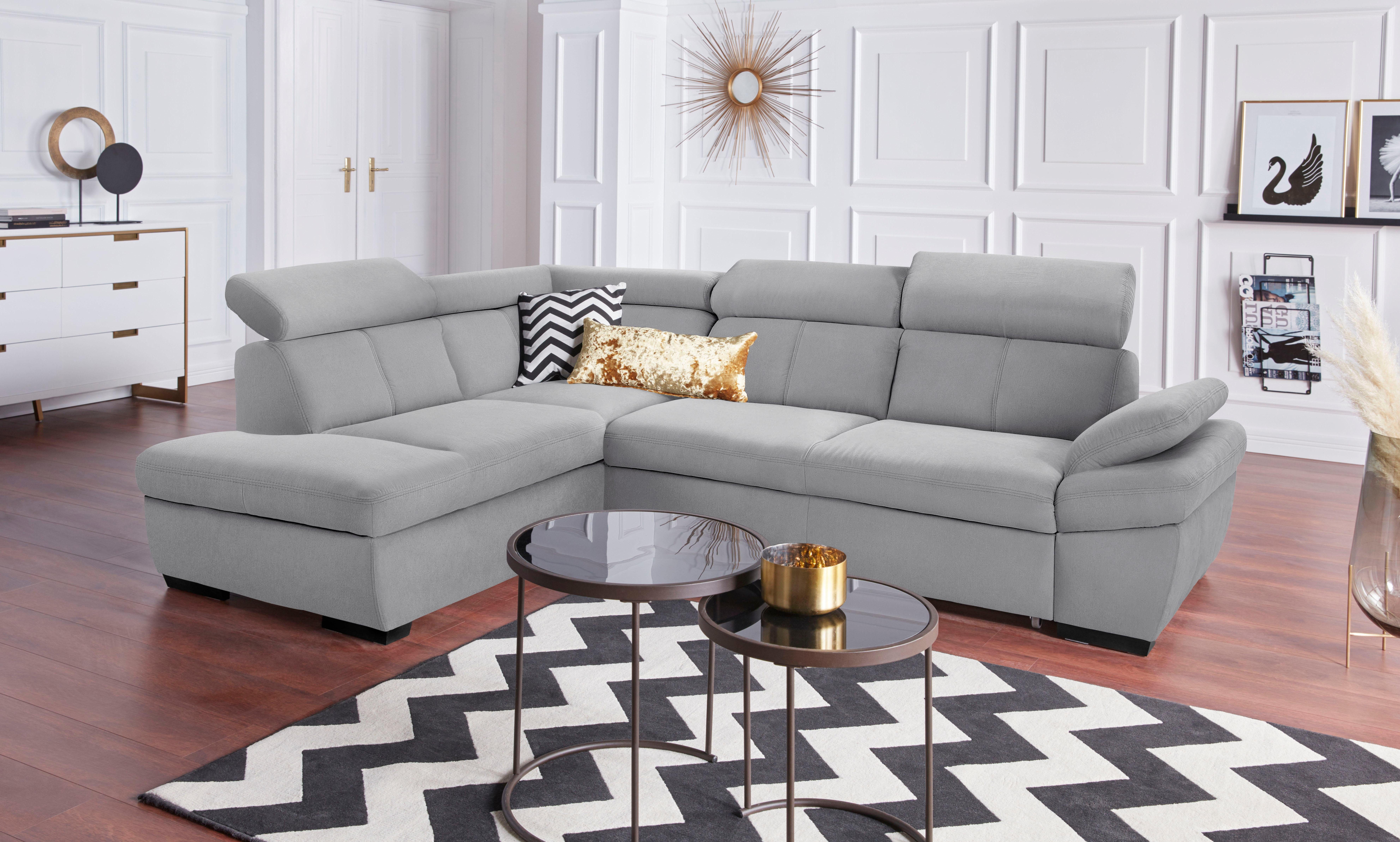 exxpo - sofa fashion Hoekbank Salerno, klassieke moderne functionele bank, hoog zitcomfort, L-vorm inclusief verstelbare hoofdsteun en armleuning, naar keuze met slaapfunctie
