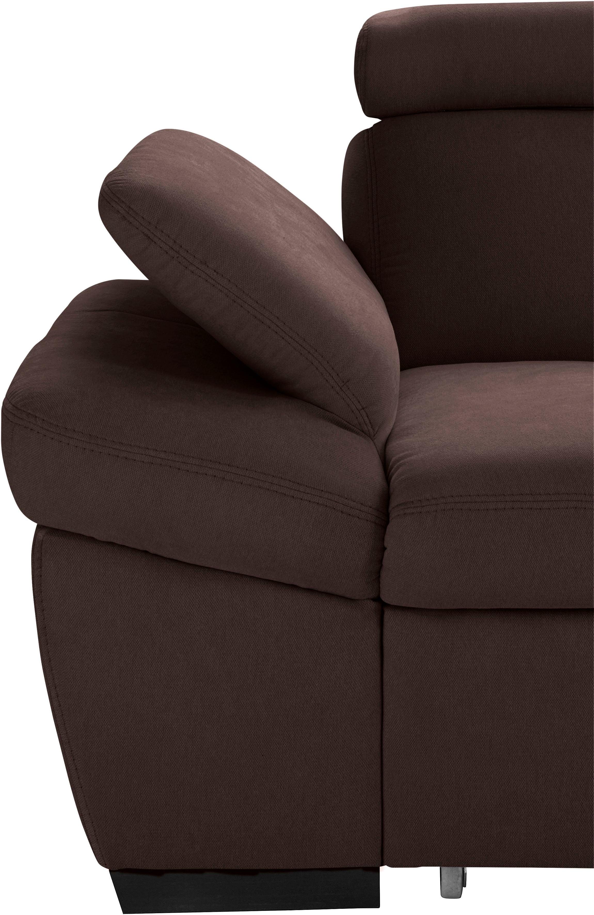 exxpo - sofa fashion Hoekbank Salerno, klassieke moderne functionele bank, hoog zitcomfort, L-vorm inclusief verstelbare hoofdsteun en armleuning, naar keuze met slaapfunctie