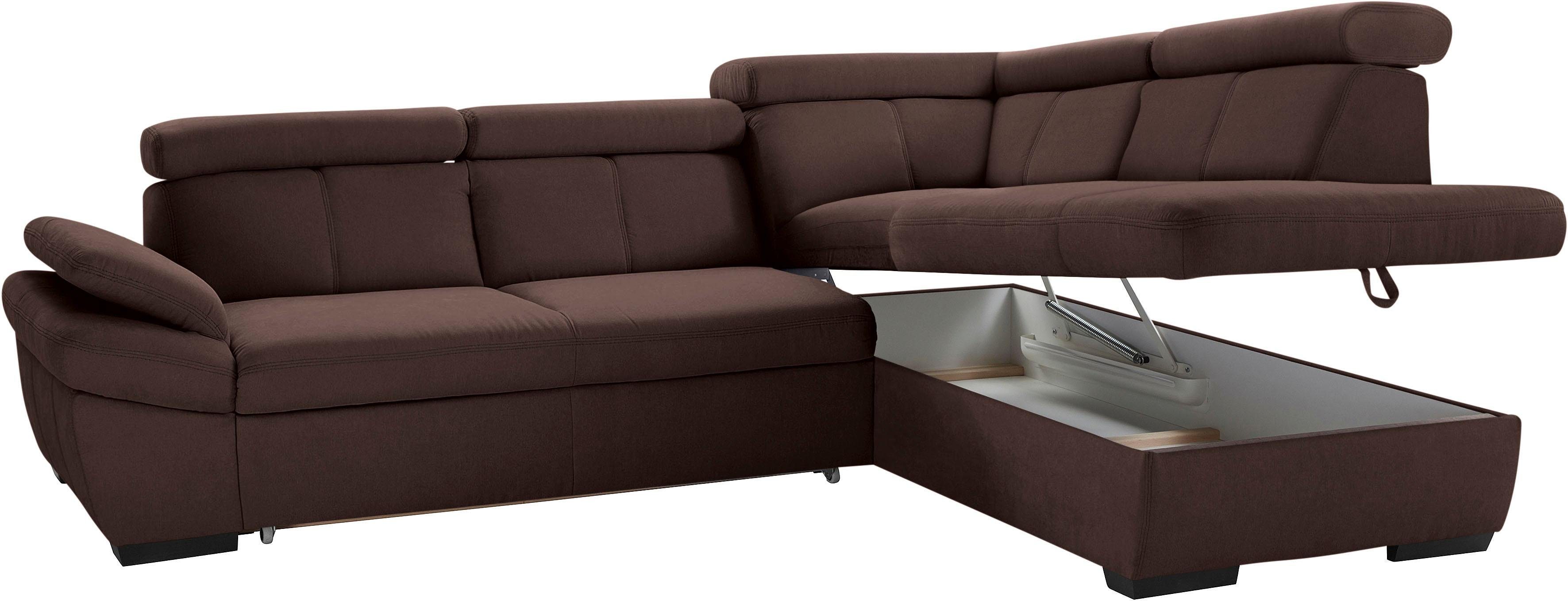 exxpo - sofa fashion Hoekbank Salerno, klassieke moderne functionele bank, hoog zitcomfort, L-vorm inclusief verstelbare hoofdsteun en armleuning, naar keuze met slaapfunctie